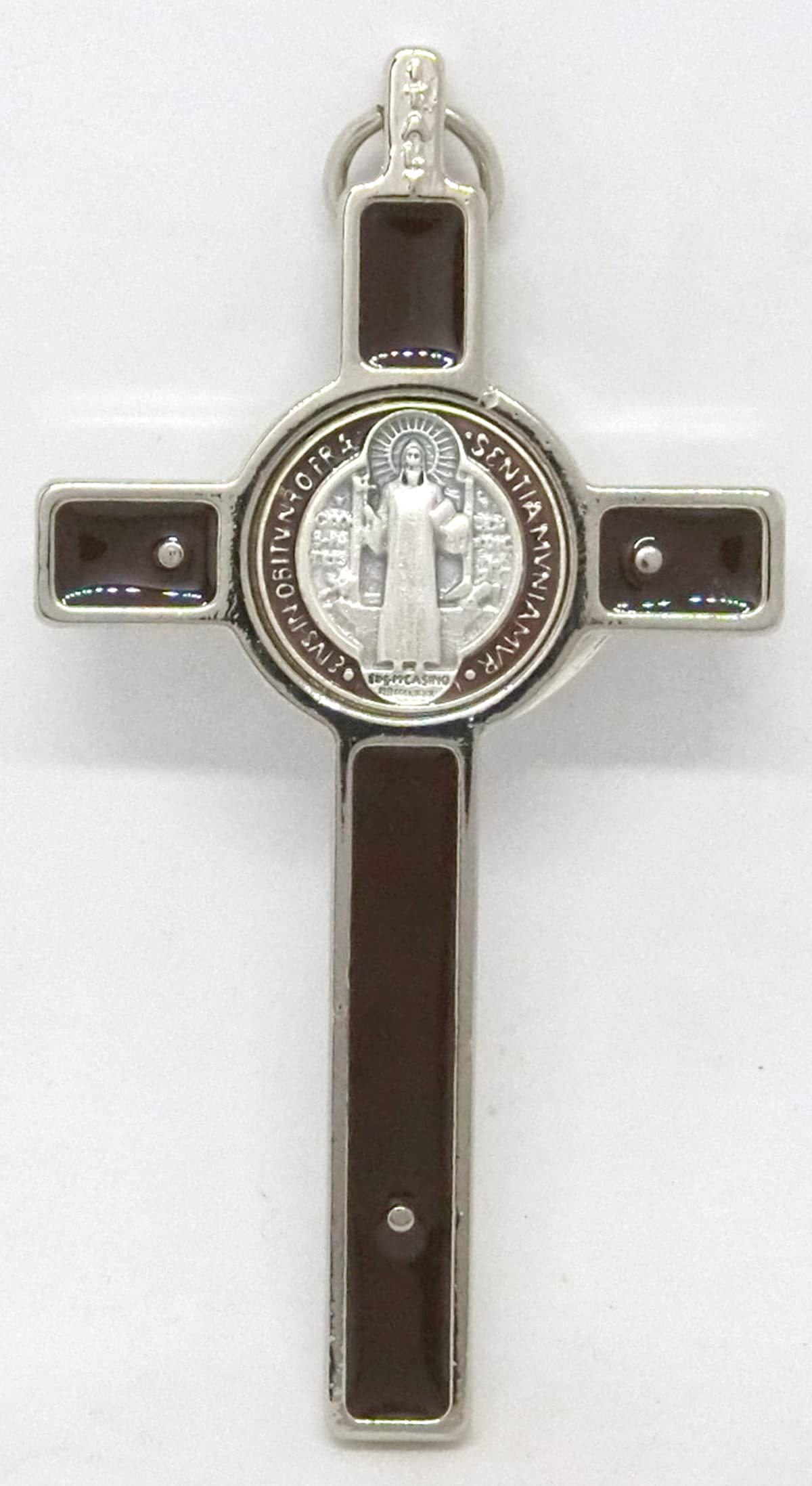 Croix De Saint Benoît En Argent Avec Vernis Mosaïque Noir – 8 Cm Avec Anneau – Exorcisme, Fabriquée En Italie - 11