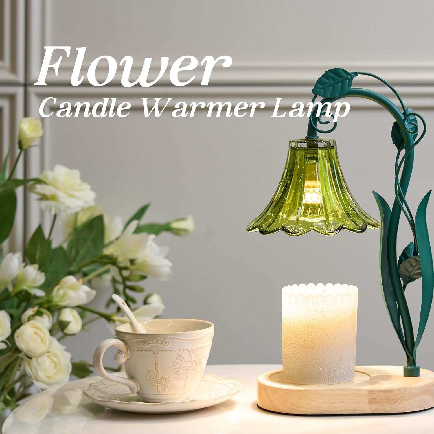 Candle Warmer Lamp with Timer and Dimmer Purple, Adjustable Height Glass Candle Lamp, Electric Candle Lamp Warmer for Home Decor,Gift for Women,2-Bulb Candle Warming Lamp for Jar Candles (Green)