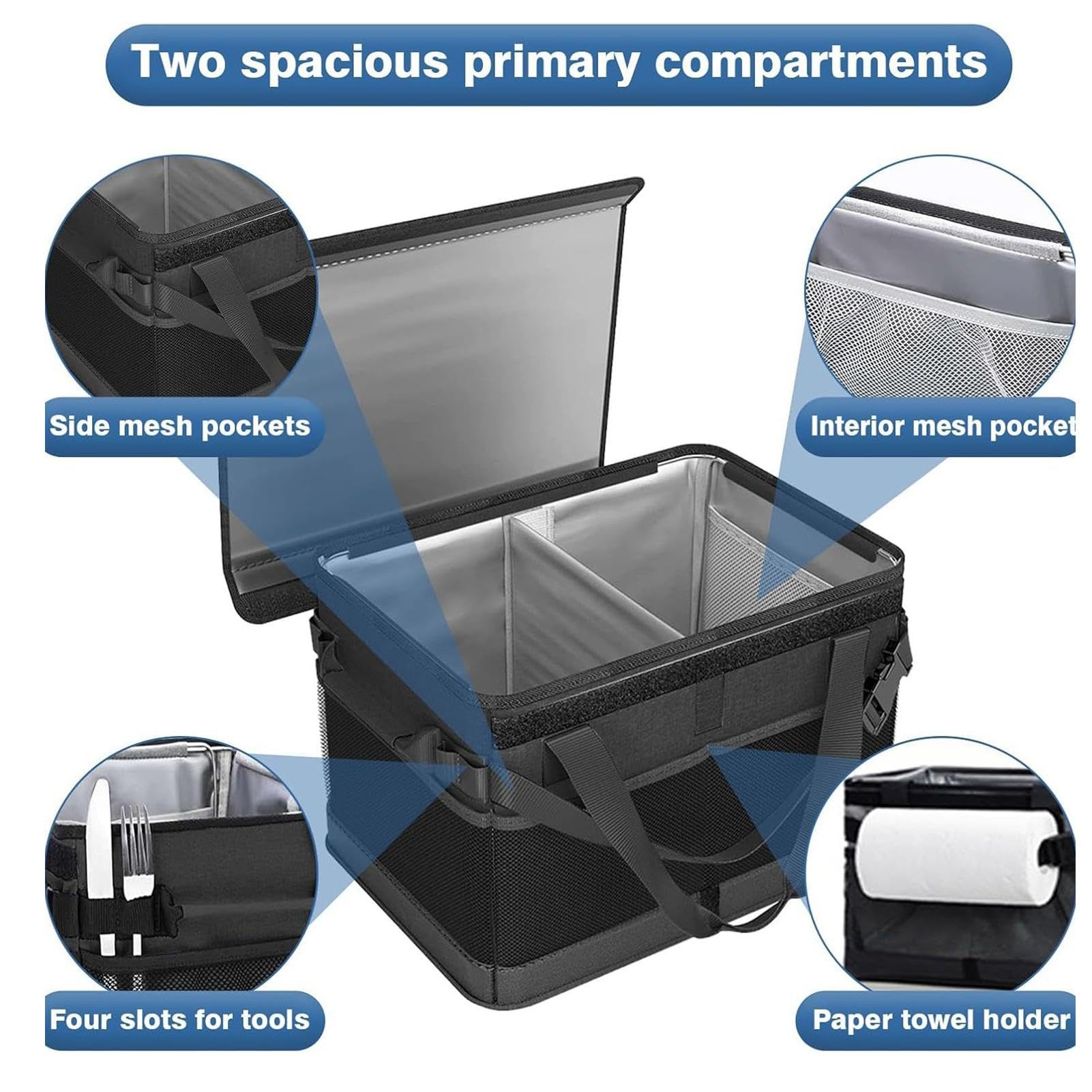 Bolsa de almacenamiento para exteriores para pícnic, resistente al agua, para pícnic, plegable, resistente al agua, Oxford Cloth Carrier | Large Capacity Packing Storage Box for Family Outdoor