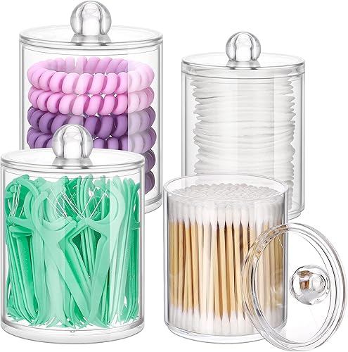 ME.FAN Qtip - Dispensador de 4 tarros de plástico transparente de 10 onzas y 12 onzas para boticario – Organizador de maquillaje para baño o baño, disponible en Yaxa Costa Rica