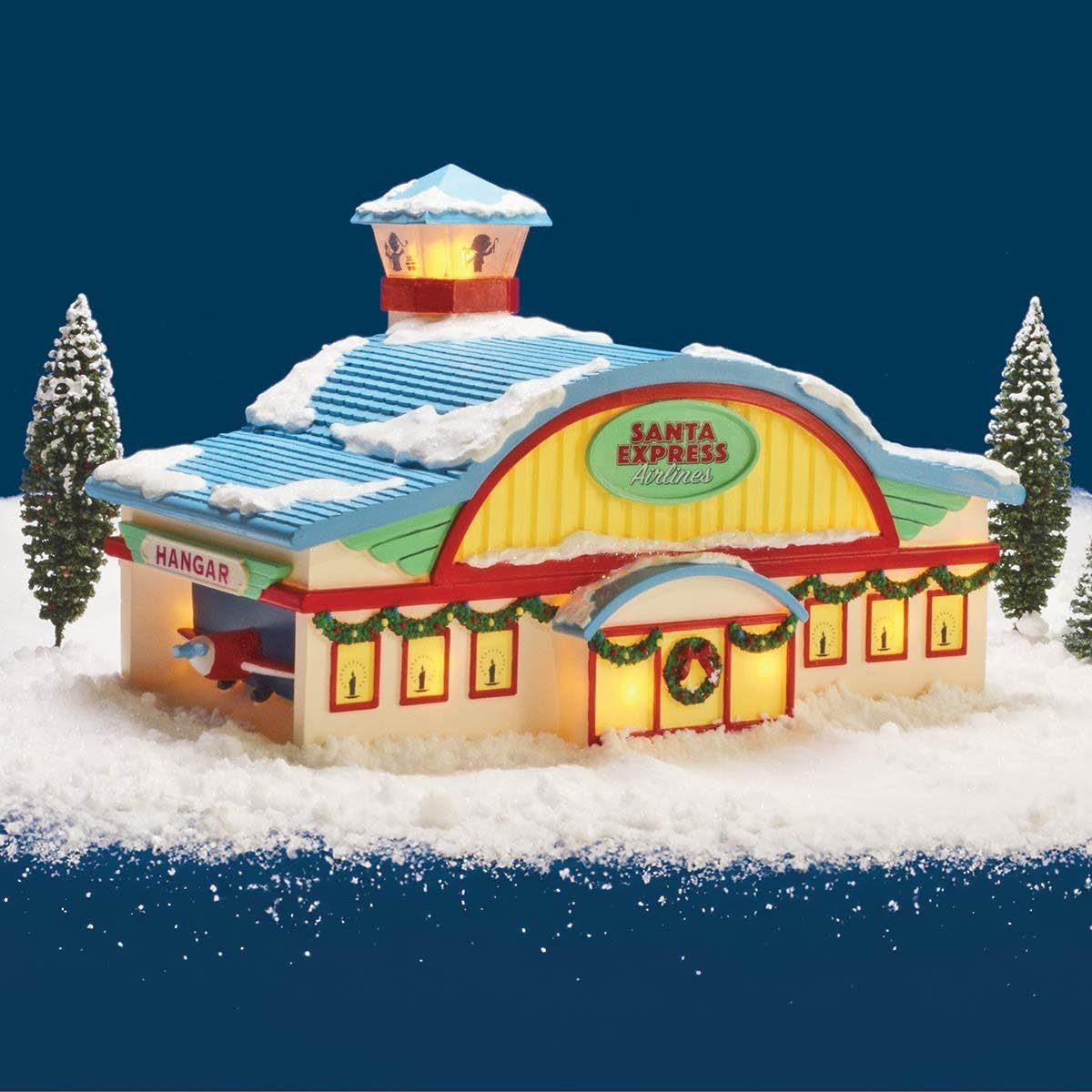 Santa Express Airlines Christmas Display, Lighted Tower with Garland, Battery Powered