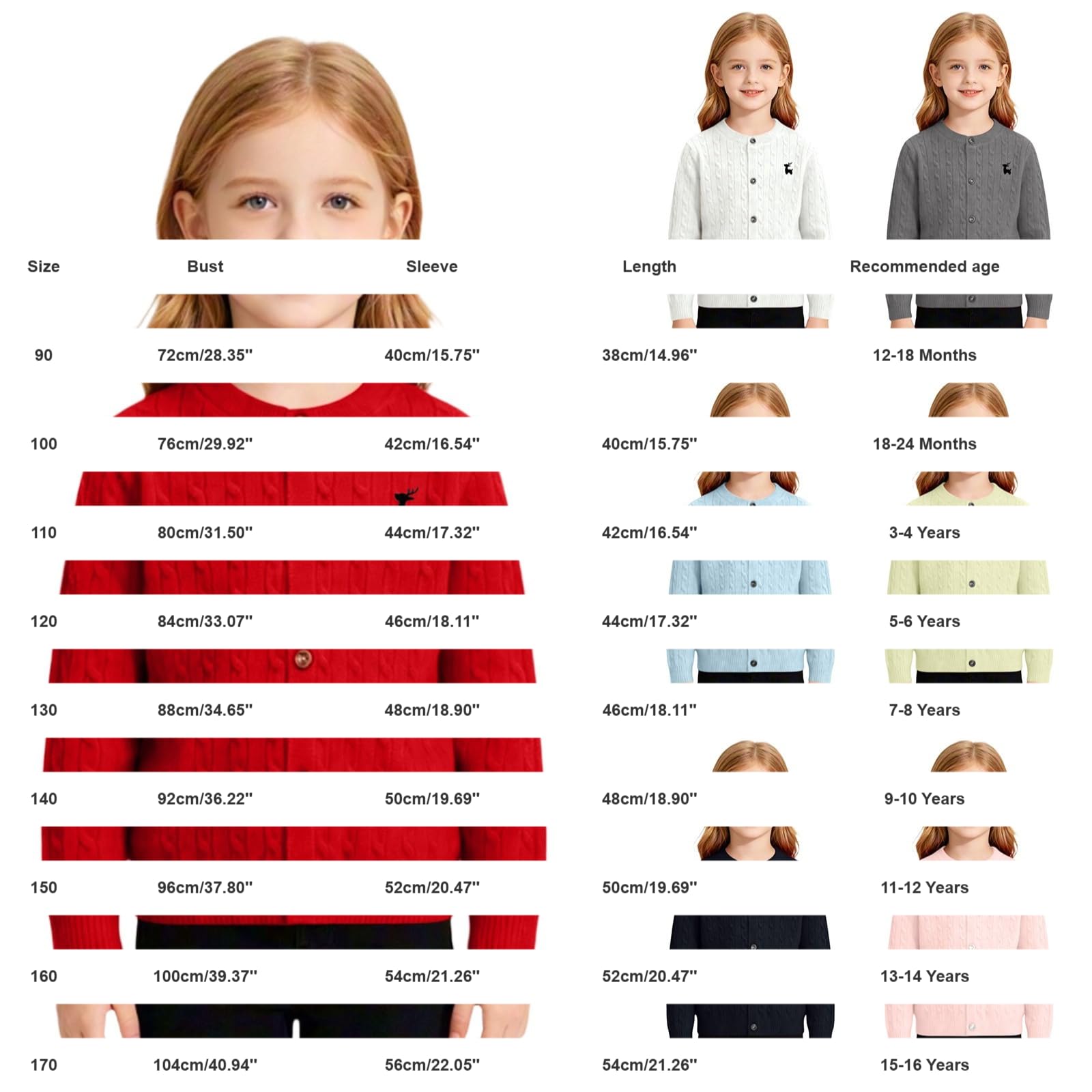 Cárdigan de punto para niña en muchos colores, chaqueta con patrón trenzado, para combinar | 6 opciones de color para elegir, combina con vestidos, faldas y pantalones, para un conjunto variado