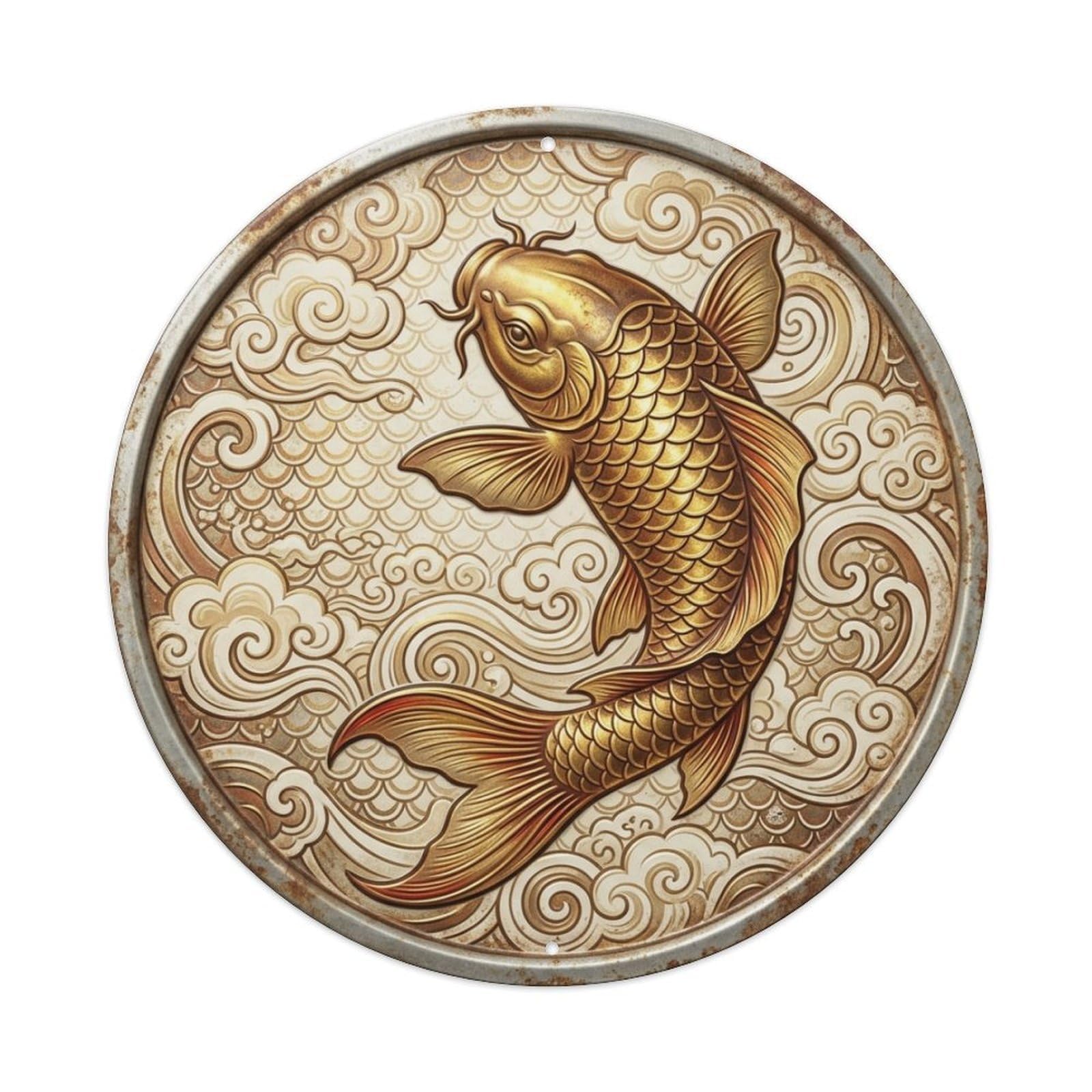 Dragon Scale Pattern Koi Fish Vintage Metal Tin Sign Plaque Wall Decor for Cafe, Club Bar, Office, Garden Metal Poster 8x8Inch