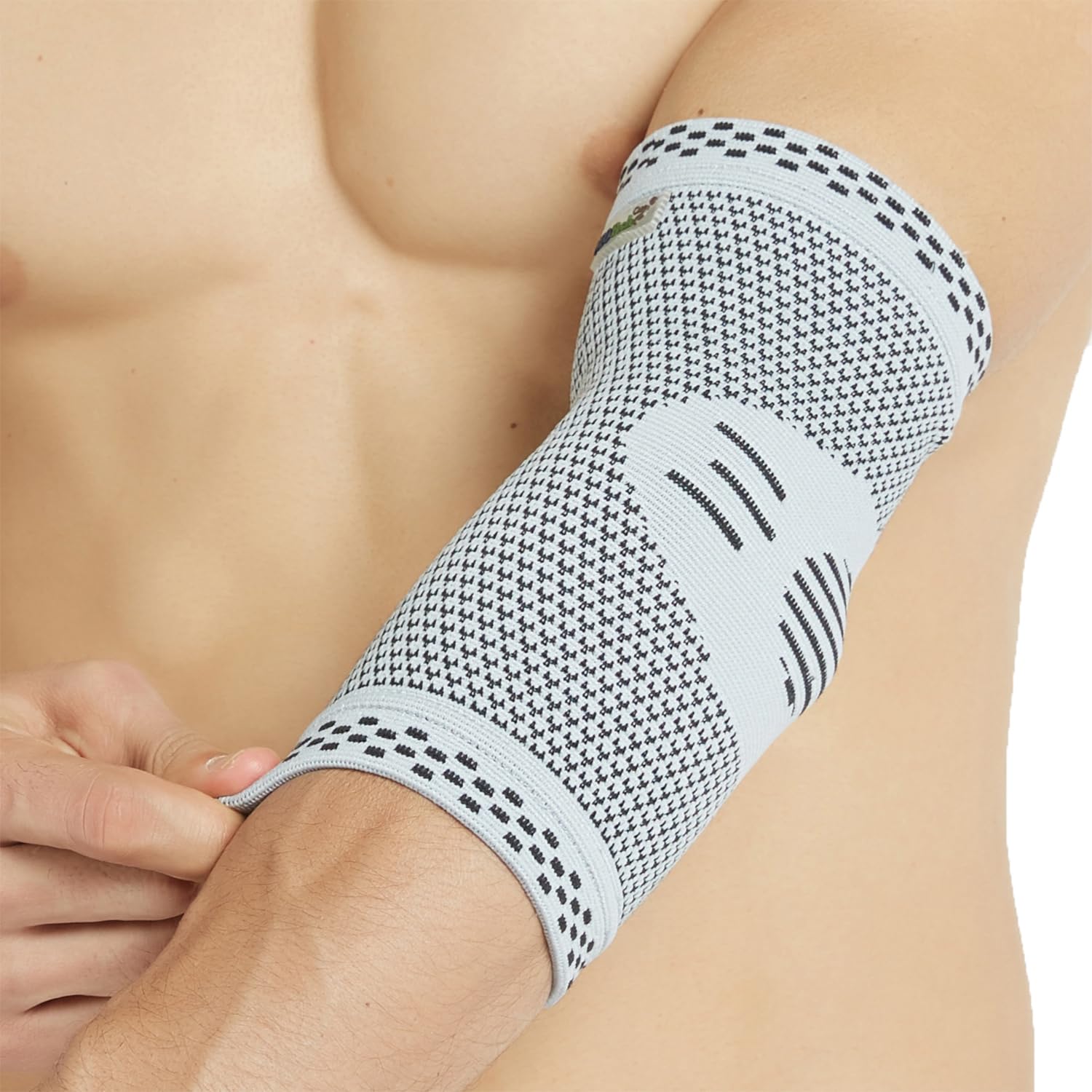 Neotech Care Elbow Support Sleeve - Bamboo Fiber 3D Weaving Knitted Fabric - Elastic & Breathable - For Golf, Tennis, Sports - Right or Left Arm (Grey Colour, Size M, 1 Unit)