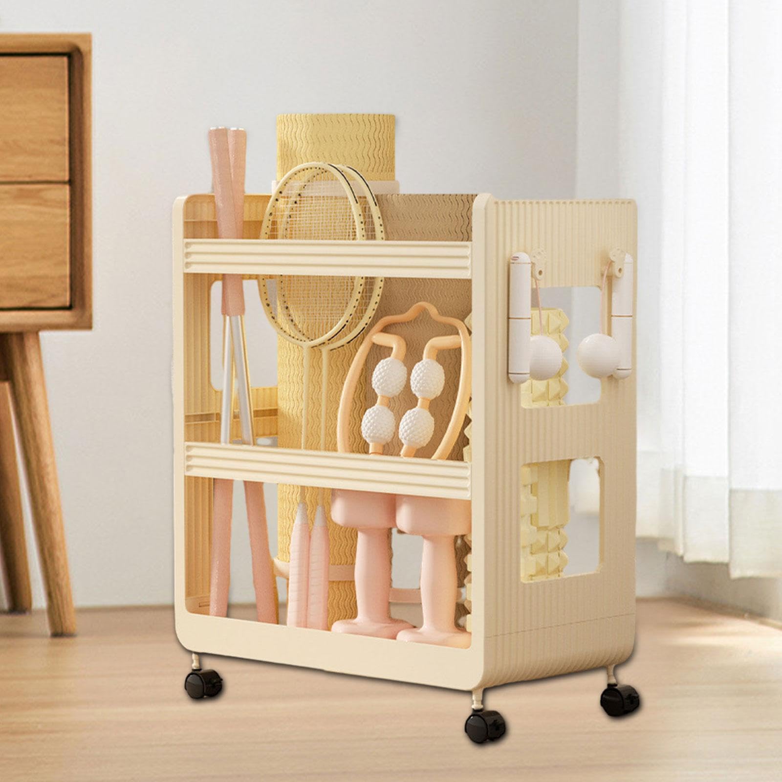 jojomis Yoga Mat Storage Rack with Wheels - Fitness Equipment Organizer for Dumbbells Yoga Blocks Mats - 18.90x10.24x22.64 Inch