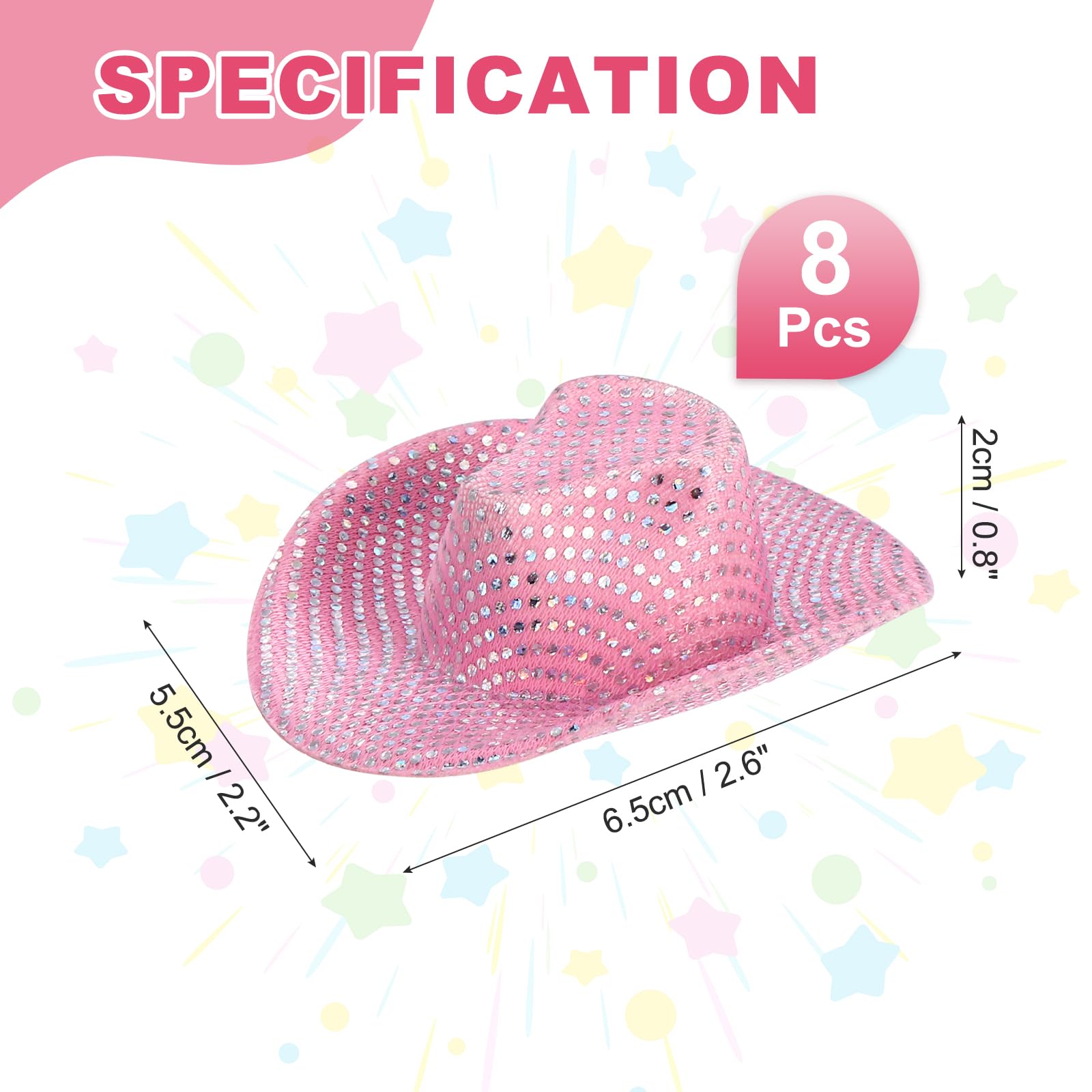PATIKIL Mini Cowboy Hats, 8 Pcs Miniature Western Cowboy Hat for Crafts Party Decoration, Doll Pet Dress Up - Image 2