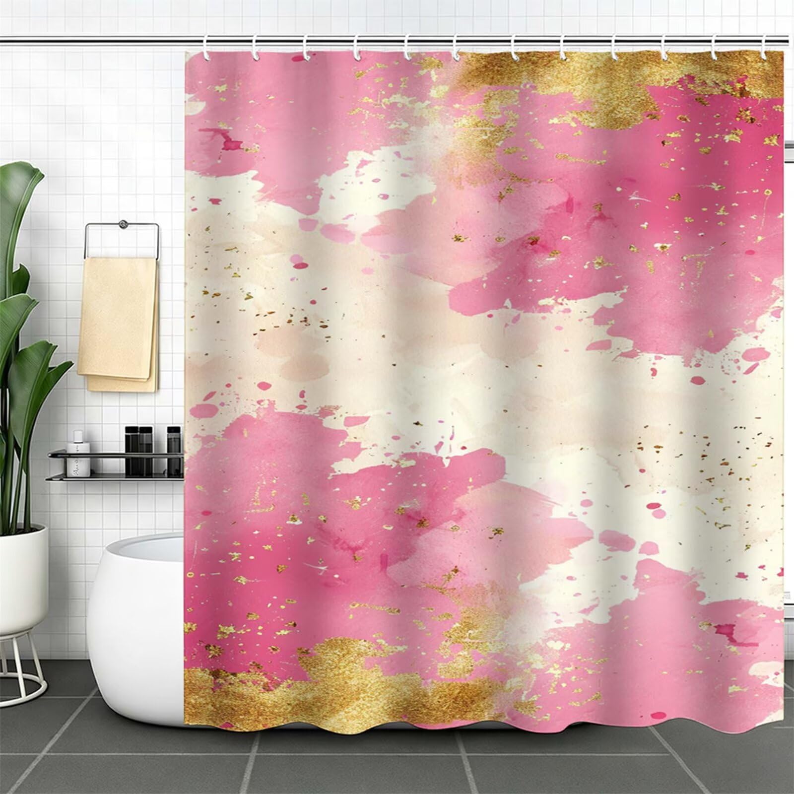 Zasłona prysznicowa, jasnoróżowa, poliester z tkaniny – wodoszczelna, nadaje się do prania, wraz z 12 pierścieniami, zasłona do wanny i wanny, 240 x 200 cm, prosta J-610