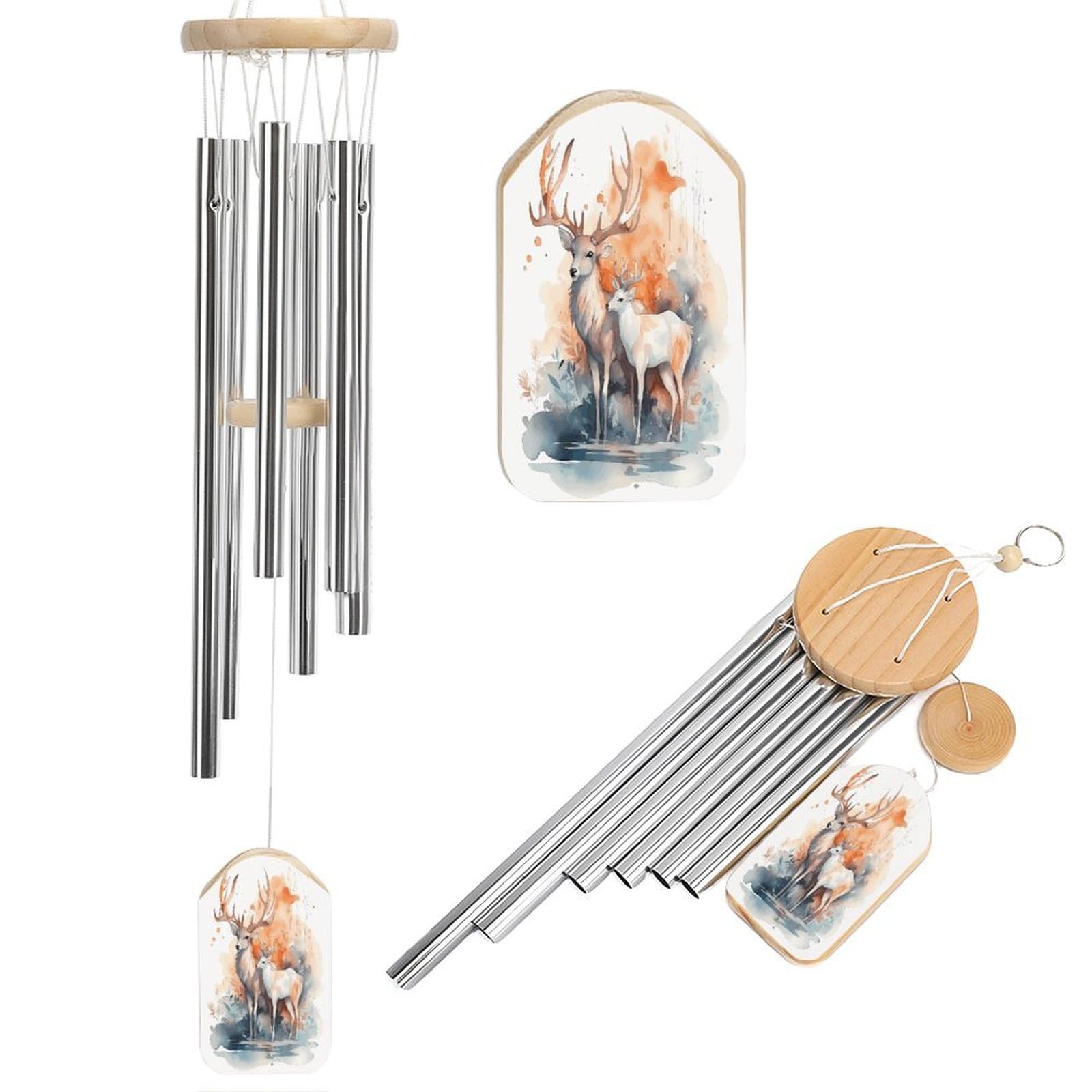 Btcowzrv Style Hand Drawn Deer Wind Chimes For Outside, Hanging Windchimes With 6 Aluminum Tubes, Memorial Wind Chime For Patio Backyard Garden And Outdoor Decor