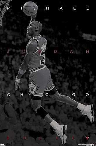 Trends International Michael Jordan - Póster de pared en blanco y negro, 14.725 x 22.375 pulgadas, versión premium sin marco