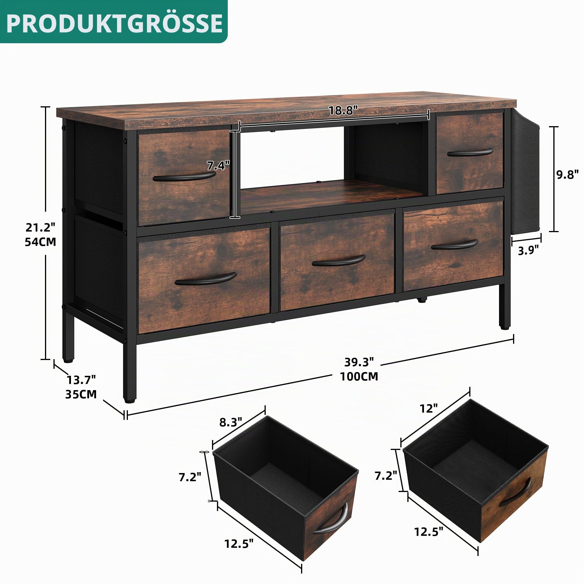 YITAHOME TV-Schrank, TV-Ständer für Wohnzimmer mit 5 faltbaren Schubladen und Regalen, TV-Ständer mit RGB-LED-beleuchtetem TV-Gaming-Entertainment-Center mit Schrank für PS5 (braun)