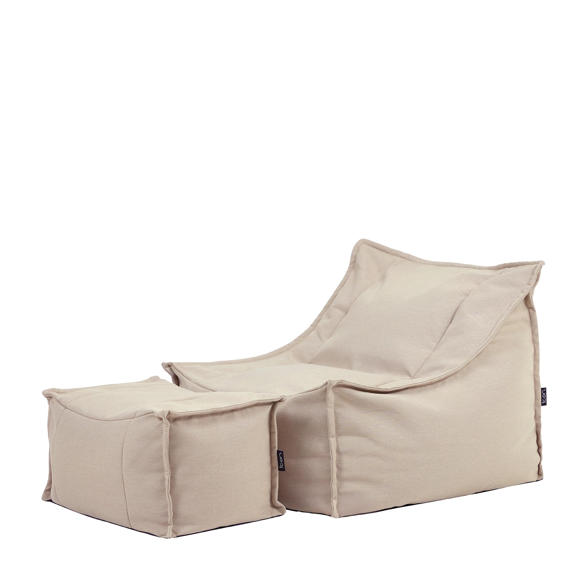 Icon Alto Outdoor Sitzsack Sessel mit Hocker, Beige, Olefin Stoff für Drinnen und Draußen, Riesen Sitzsack mit Füllung, Bequemer Sessel, Garten, Terrasse, Lounge, Wohnzimmer