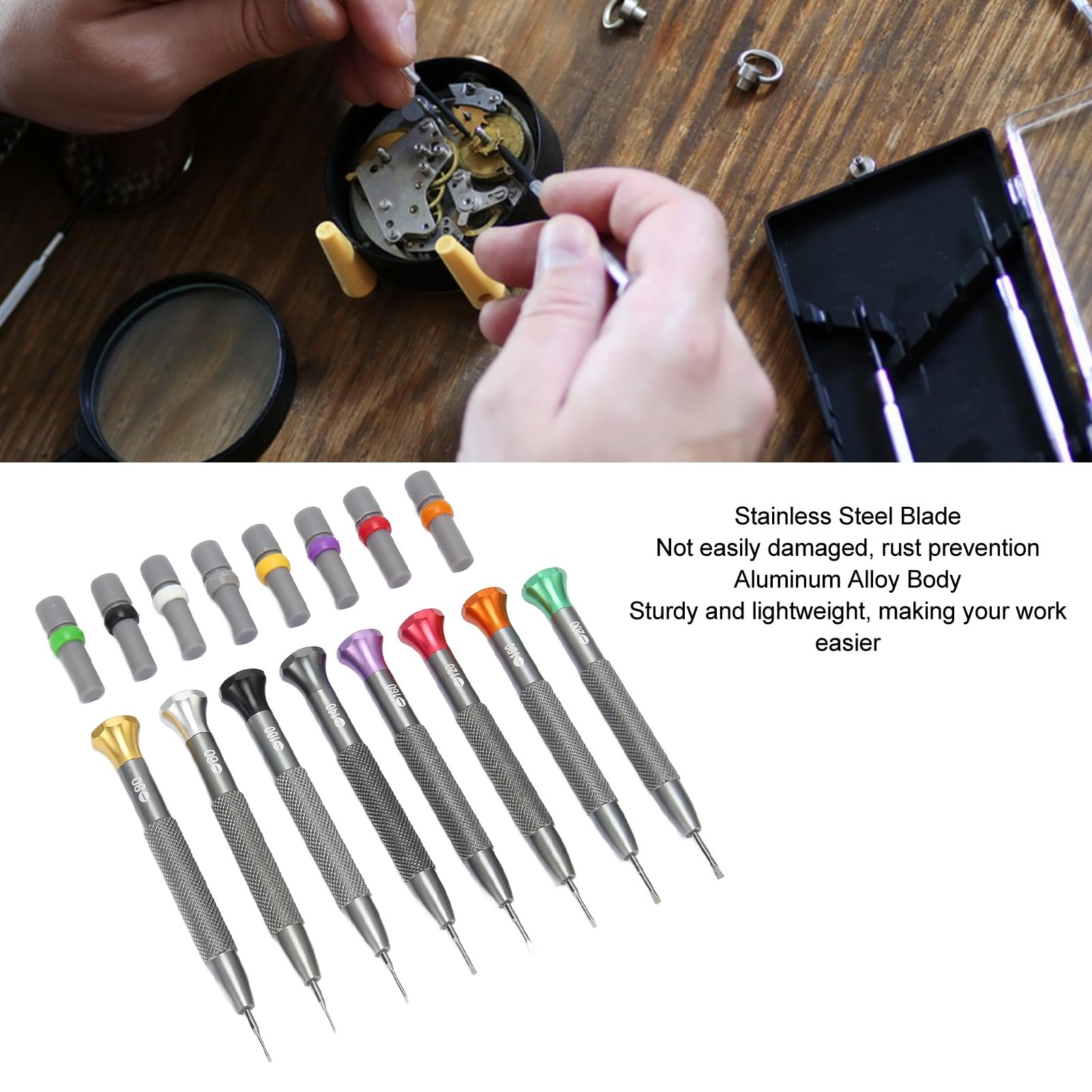 8-teiliges Uhrenschraubendreher-Set 0,6–2,0 mm, Präzisions-Juwelier-Schraubendreher-Set mit Aufbewahrungskoffer und Ersatzklingen für Uhrenreparatur, Brillen, Schmuck, Ele