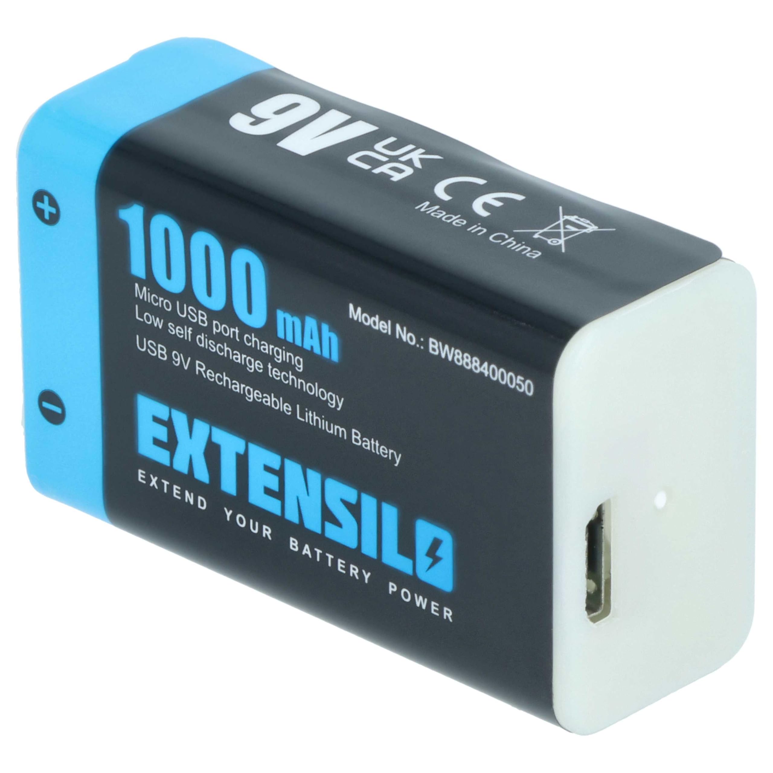 10x Piles Bloc Batterie 9V pour Divers appareils (1Ah, 9V, Li-ION), prête à l'emploi, avec Micro-USB