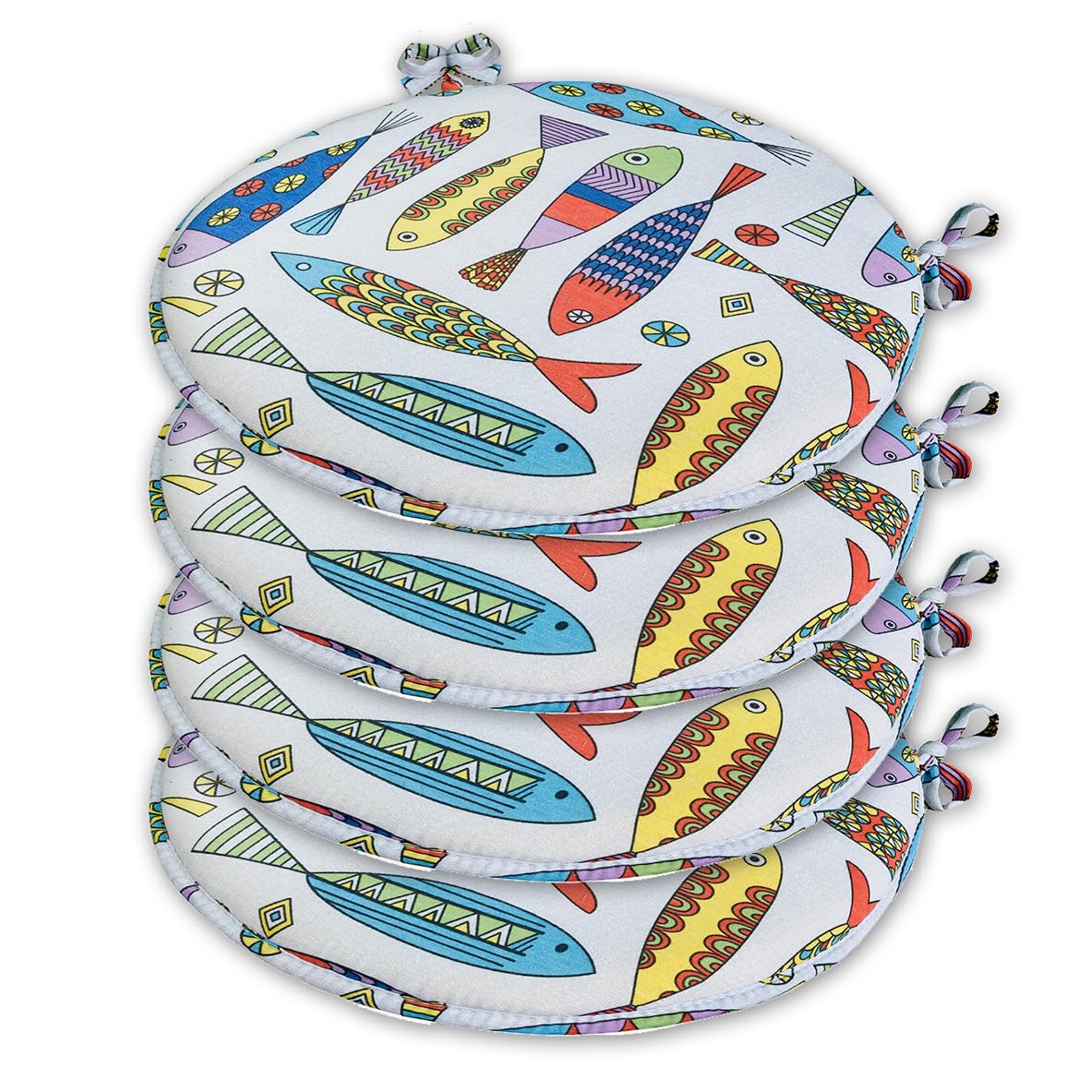 emmevi Set 4 Cuscini Sedia Rotondi Cotone Ecru Lavabili Morbidi Coprisedie Tondi Multicolore