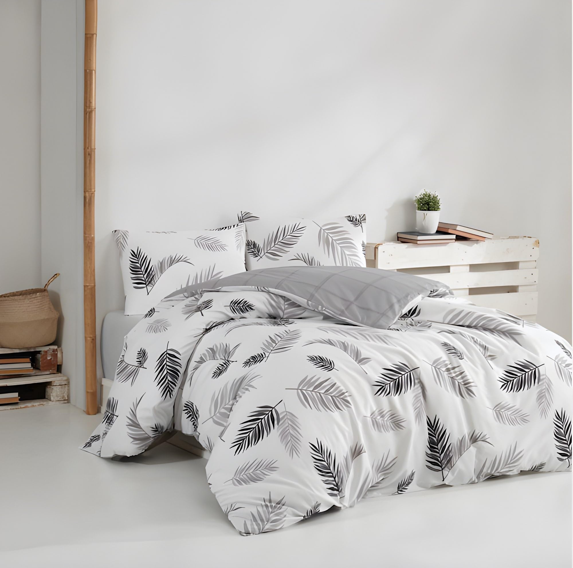 Nuit Des Rêves Ranforce Single XL Quilt Cover Set (155 x 200 cm), 100% Cotton, Grey & White, Machine Washable, 140 Thread Count, Button & Envelope Closure, Cosy & Stylish Bedding