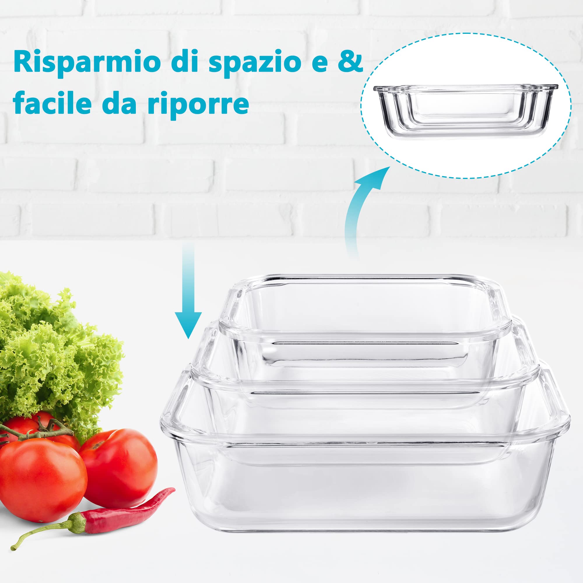 Igluu Meal Prep Contenitori Vetro per Alimenti (Set da 3) Coperchi in Bambù | Senza BPA – Adatti a Forno, Friggitrice ad Aria, Microonde, Freezer e Lavastoviglie – 370/640/1050ml – Borosilicato