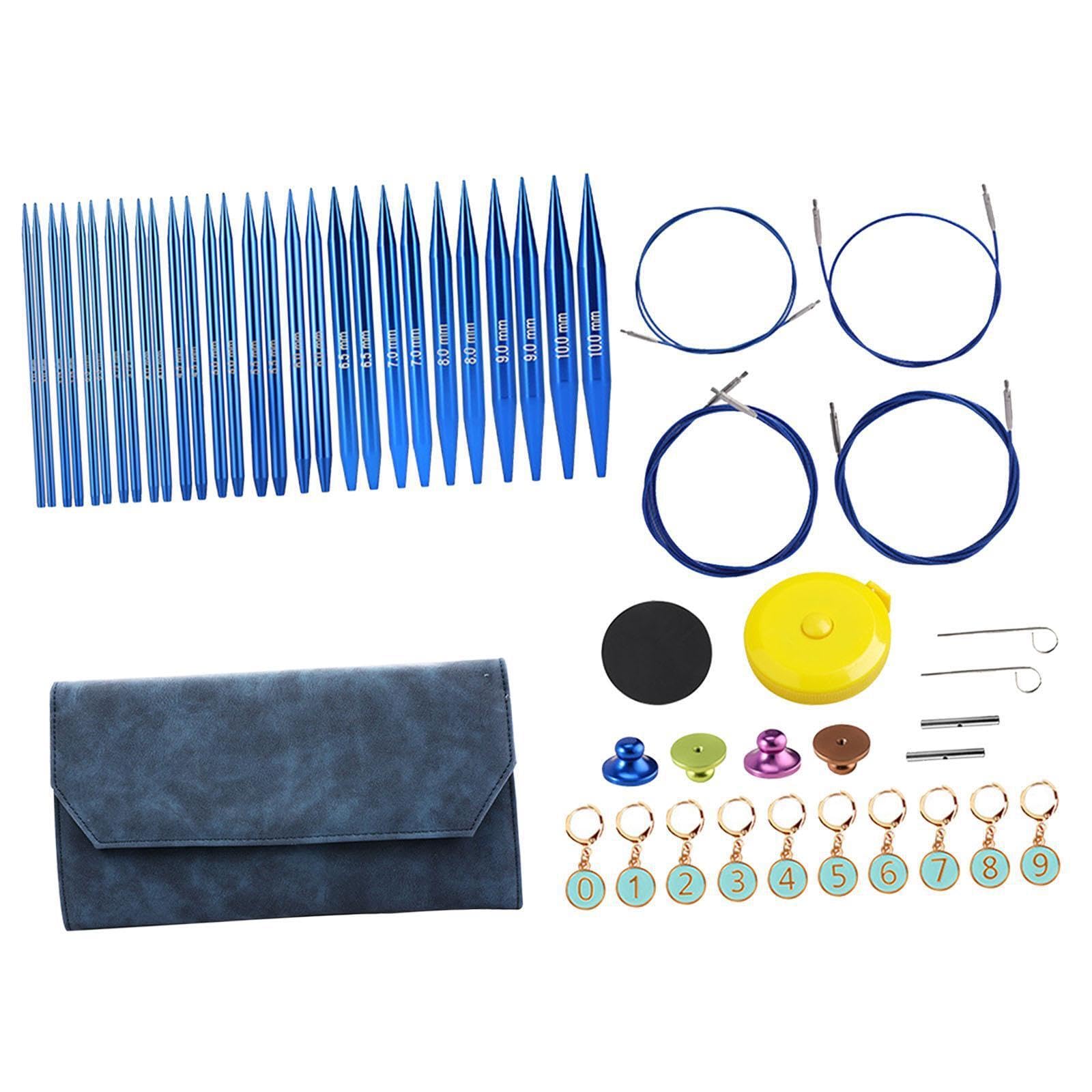 TUXCAXI Juego de agujas circulares intercambiables de aluminio premium para manualidades. El juego de agujas está hecho de aluminio tejido de bambú, Azul