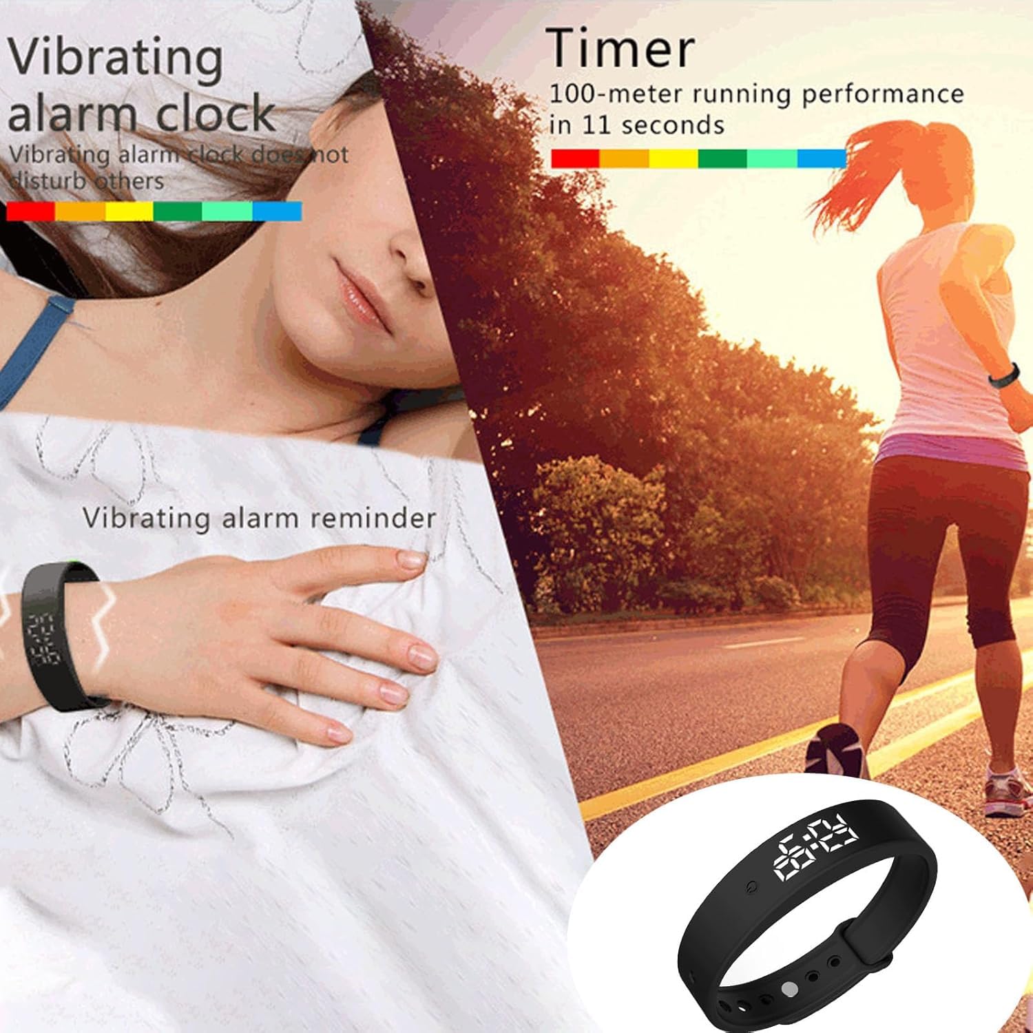 Vibrating Alarm Clock Watch for Heavy Sleepers, Silent Wake Up Bracelet & Smart Wristband, Wearable Vibration Wrist Alarm, Non-Audible Sleep Wristband for Men & Women — view 7