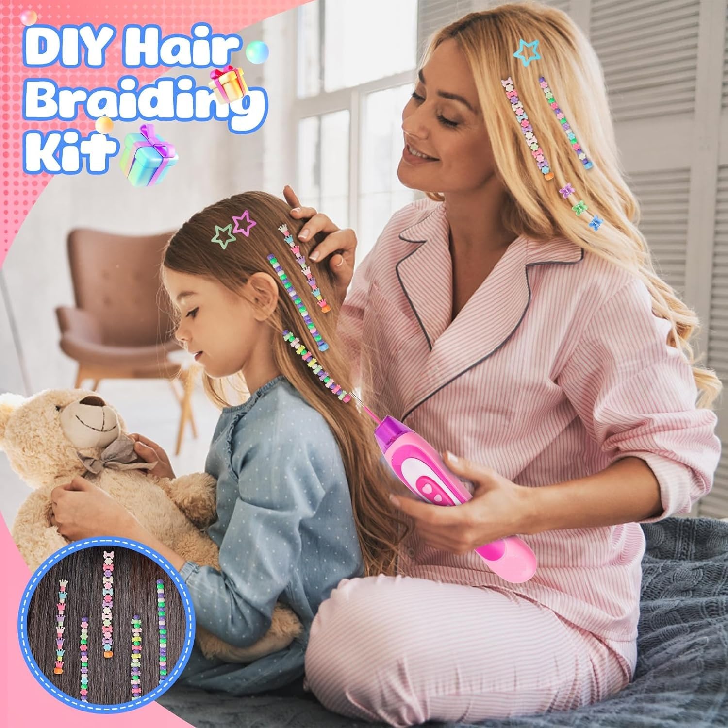 Macchina Infila Perline Bambini Set Parrucchiera Bambina Accessori Capelli Bambina Perline Treccine Capelli Bambina Crea Bracciali Perline per Capelli per Trecce Macchinetta per Perline Decora Fashion