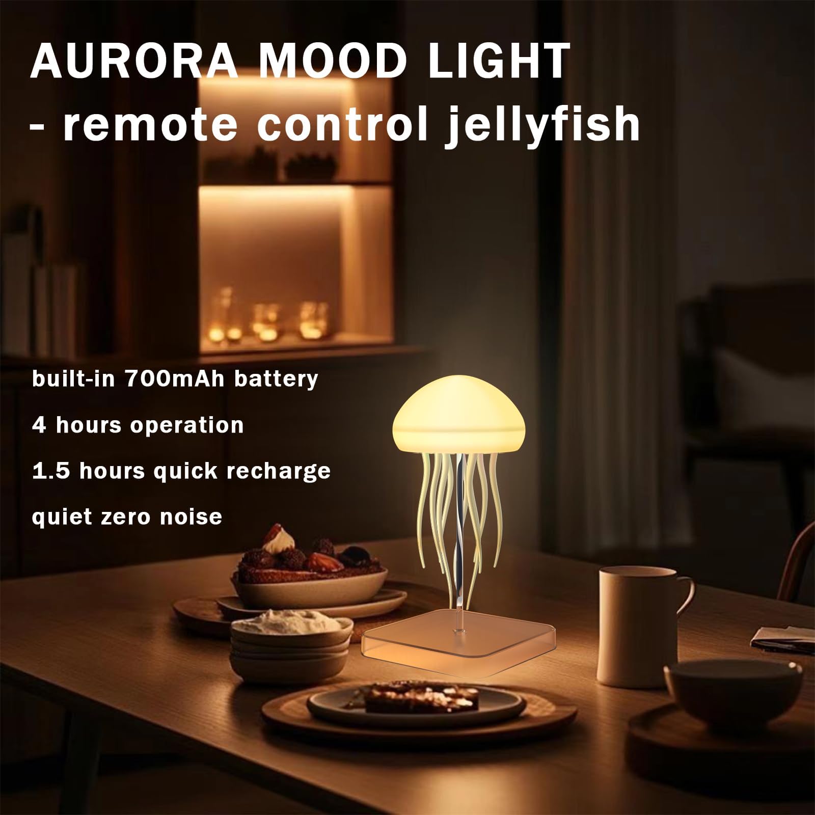 Lampe Meduse Tactile, Veilleuse Méduse Dégradé RGB avec Jambes Dansantes, Jellyfish Lamp Sans Fil Rechargeable pour Chambre et Salon (Modèle Tactile + Socle + Telecommande)