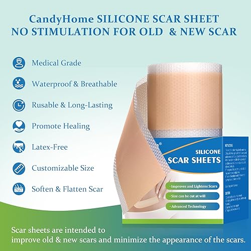 Miniatura 5 de Hojas de silicona para cicatrices, cinta de silicona de grado médico (1.6 x 120 pulgadas), tiras reutilizables para mejorar la cesárea quirúrgica,