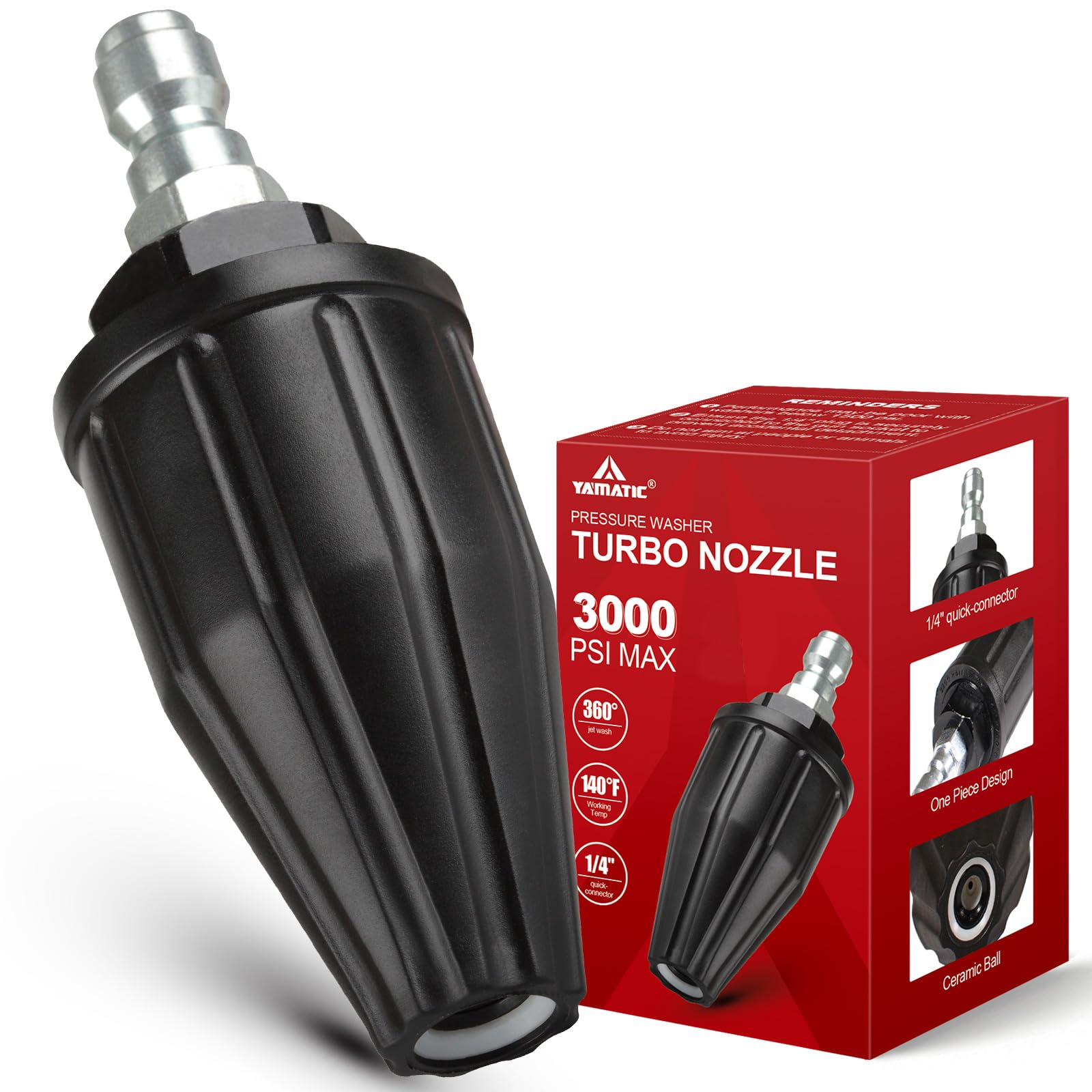 YAMATIC Rotating Turbo Nozzle for Pressure Washer, 3000 PSI, 1.2-3.0 GPM