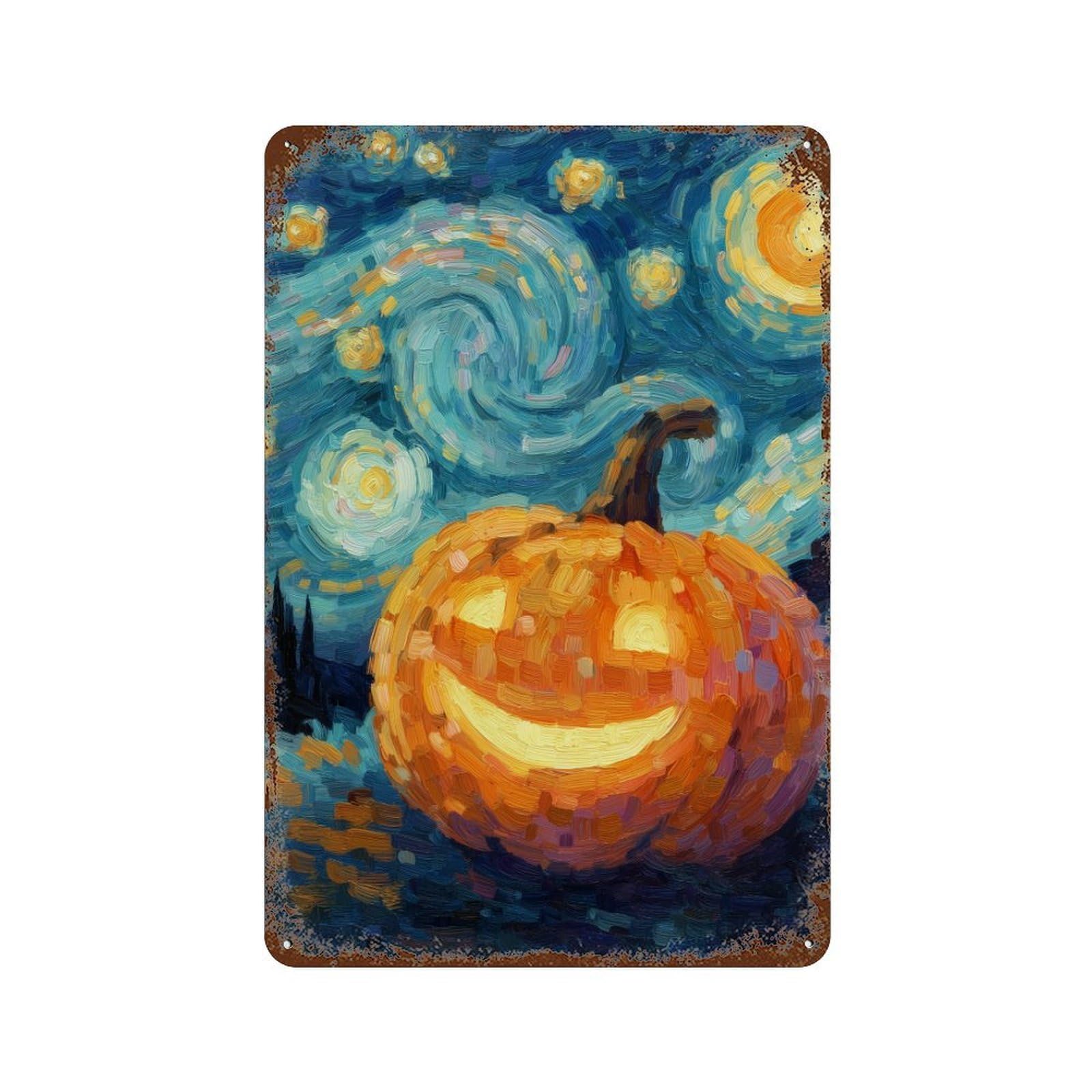 Pumpkin with Starry Night Background-2 Retro Metal Sign 11.8"x7.9", Decorative Metal Wall Art for Basement, Hobby Room And Garage Decor