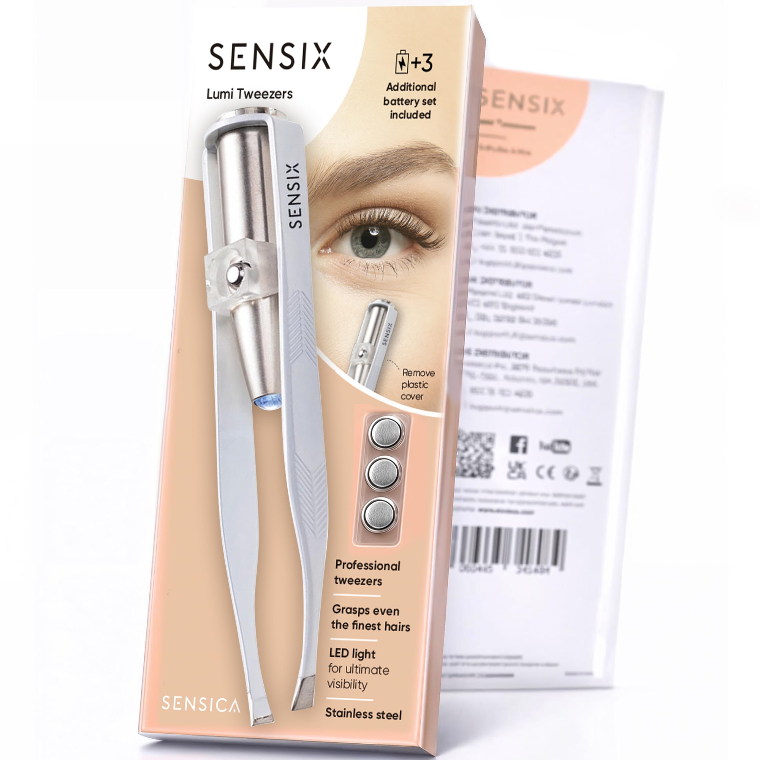 Eyebrow Tweezers with Light – LED Lighted Tweezers for Women Facial Hair – Precision Eyebrow Plucking Slant Tip Stainless Steel Tweezer with Long Arms & 3 Extra Batteries