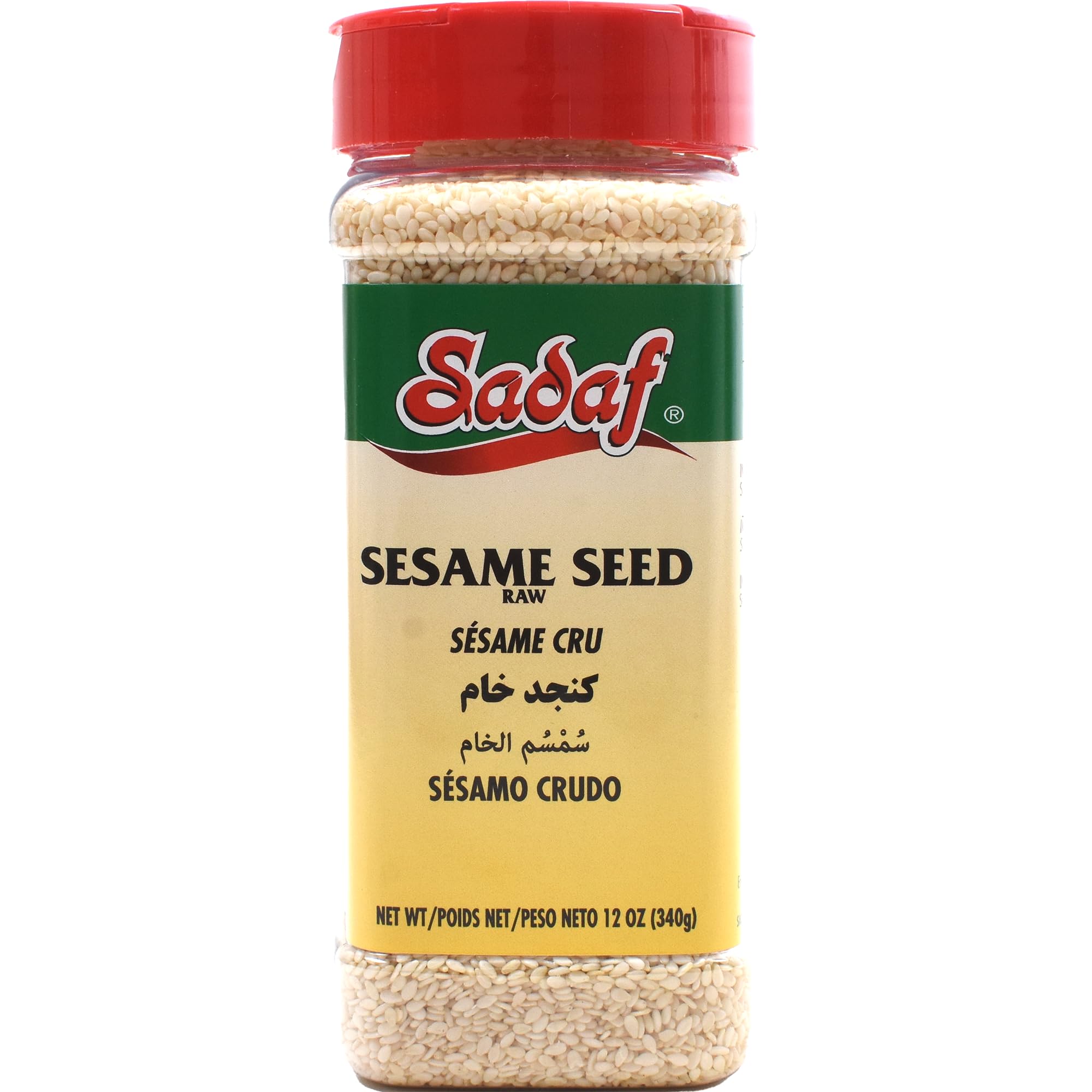 Sadaf Sesame Seeds - Raw Sesame Seeds for Cooking and Food Seasoning - Semillas de Ajonjoli - Middle Eastern Cuisine - Kosher - 12 Oz Bottle with