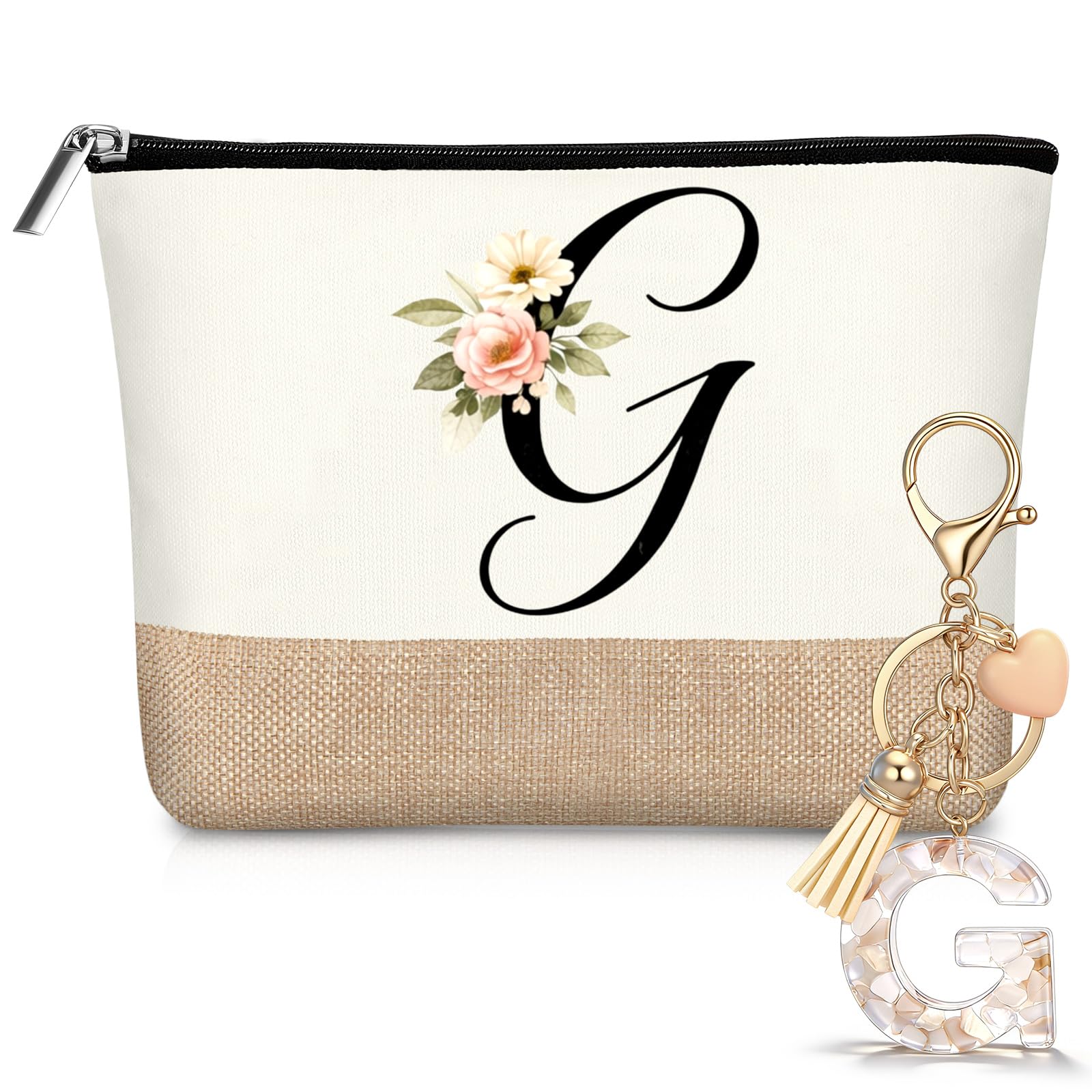 Hestya Neceser Personalizado con Letras Iniciales de Yute Bolsa de Cosméticos de Viaje con Llavero para Mujer Boda Cumpleaños Playa Hermana Mamá Maestra Enfermera Dama de Honor(A) — view 9