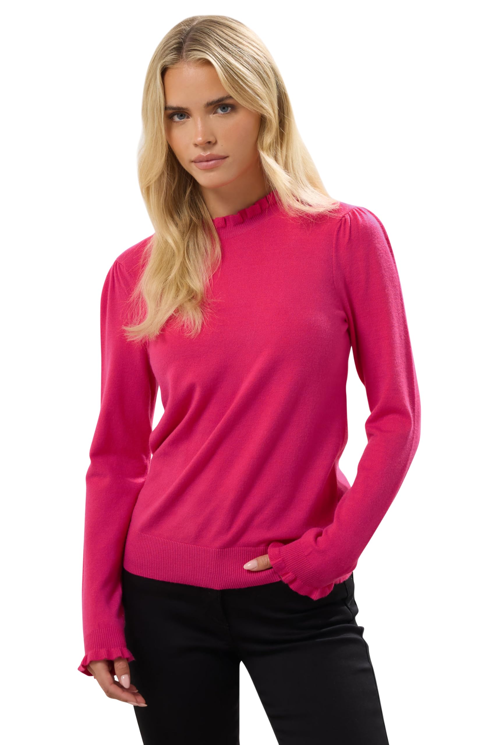M&Co Women's Pink Petite Frill Neck Knitted Jumper