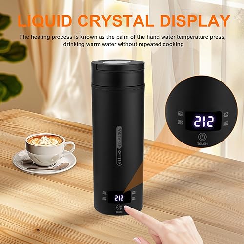 Miniatura 3 de Hervidor eléctrico portátil (110 V), tetera de viaje, revestimiento de acero inoxidable 316 premium, ajuste de temperatura de 4 velocidades con