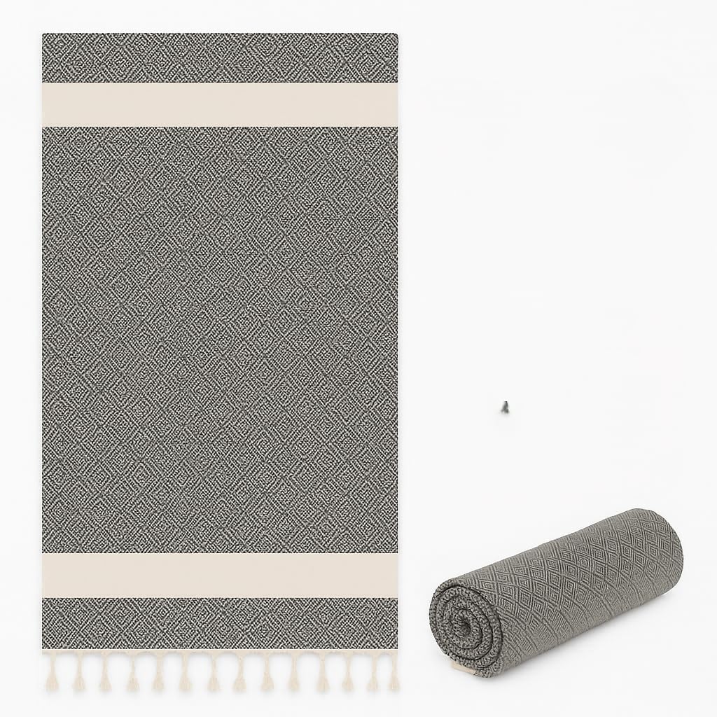 Beach Towel – 100% Cotton, Tight Weave & Quick Dry, 400g Hammam Towel for Bath, Spa, Travel, Pool, Yoga – 100×180 cm – Lightweight, Soft, Absorbent & Sand-Free