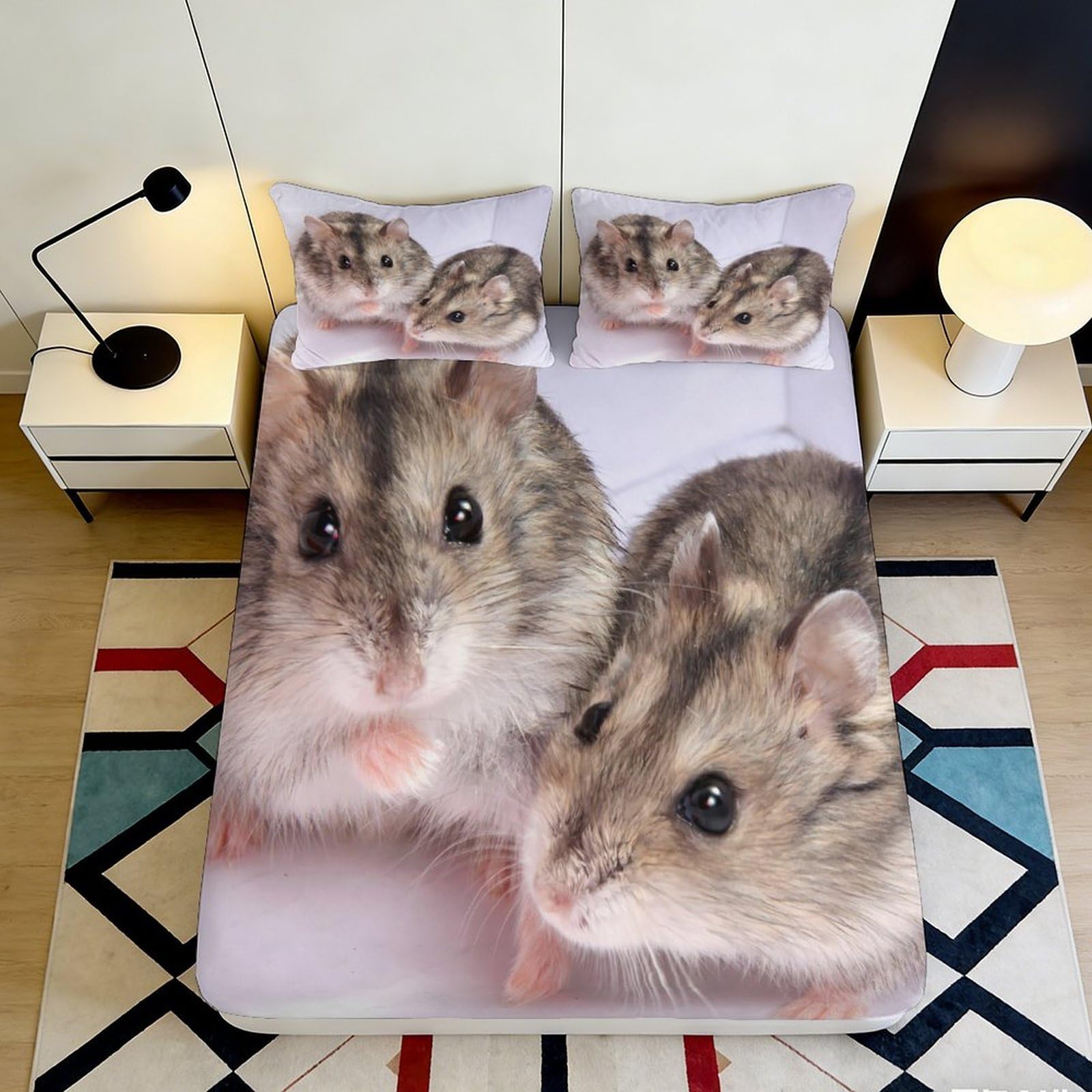 3D Printed Hamster Animal Fitted Sheet Microfiber Soft Bedroom Decor Dorm Mattress Cover for All Ages 90x200x25cm