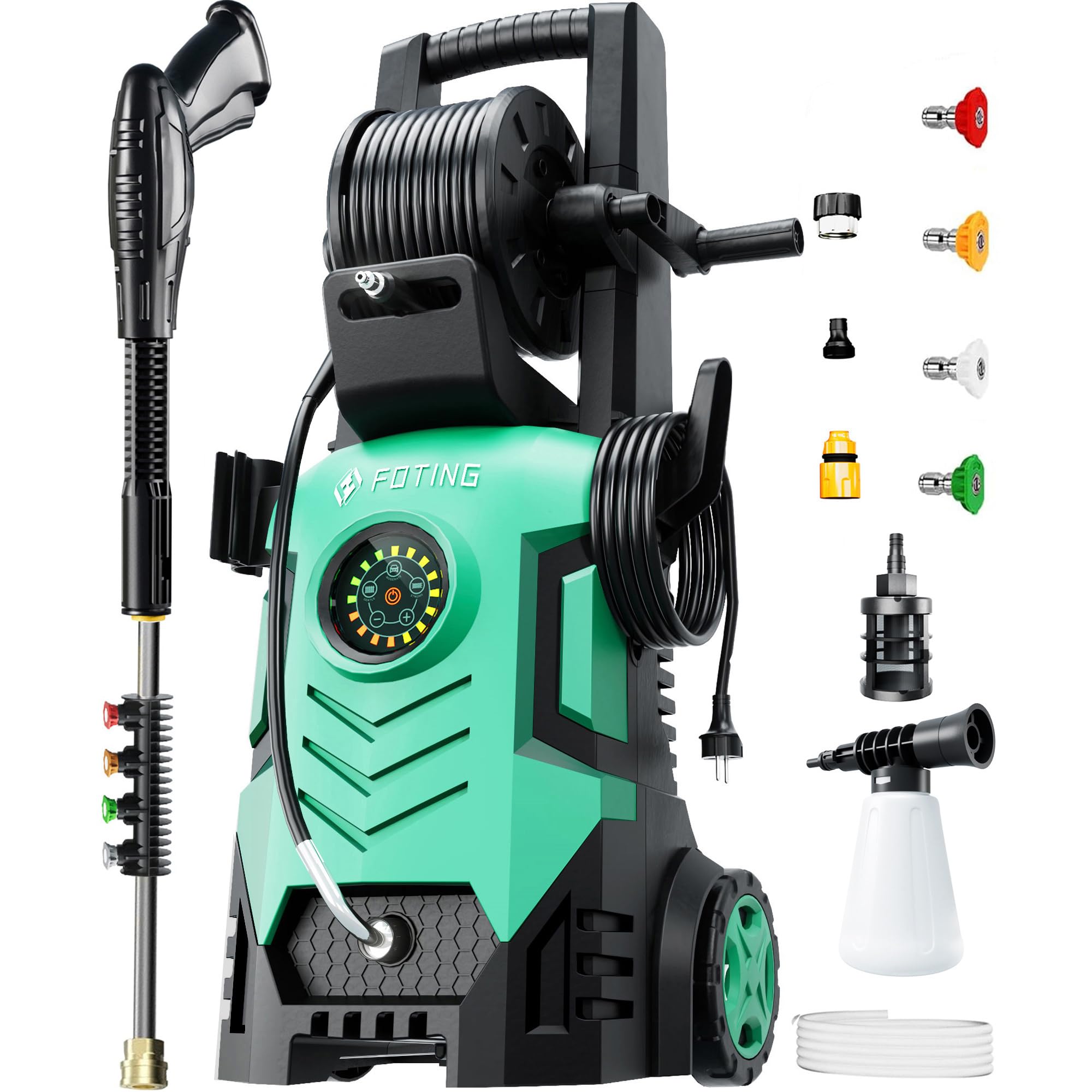 2025Upgraded Electric Pressure Washer, 5000 PSI 3.3 GPM Touch Screen Adjustable 8 Level; 4 Quick Connect Nozzles, Inlet Hose & Filter& Foam Cannon for Cars/Fences/Driveways/Home Cleaning