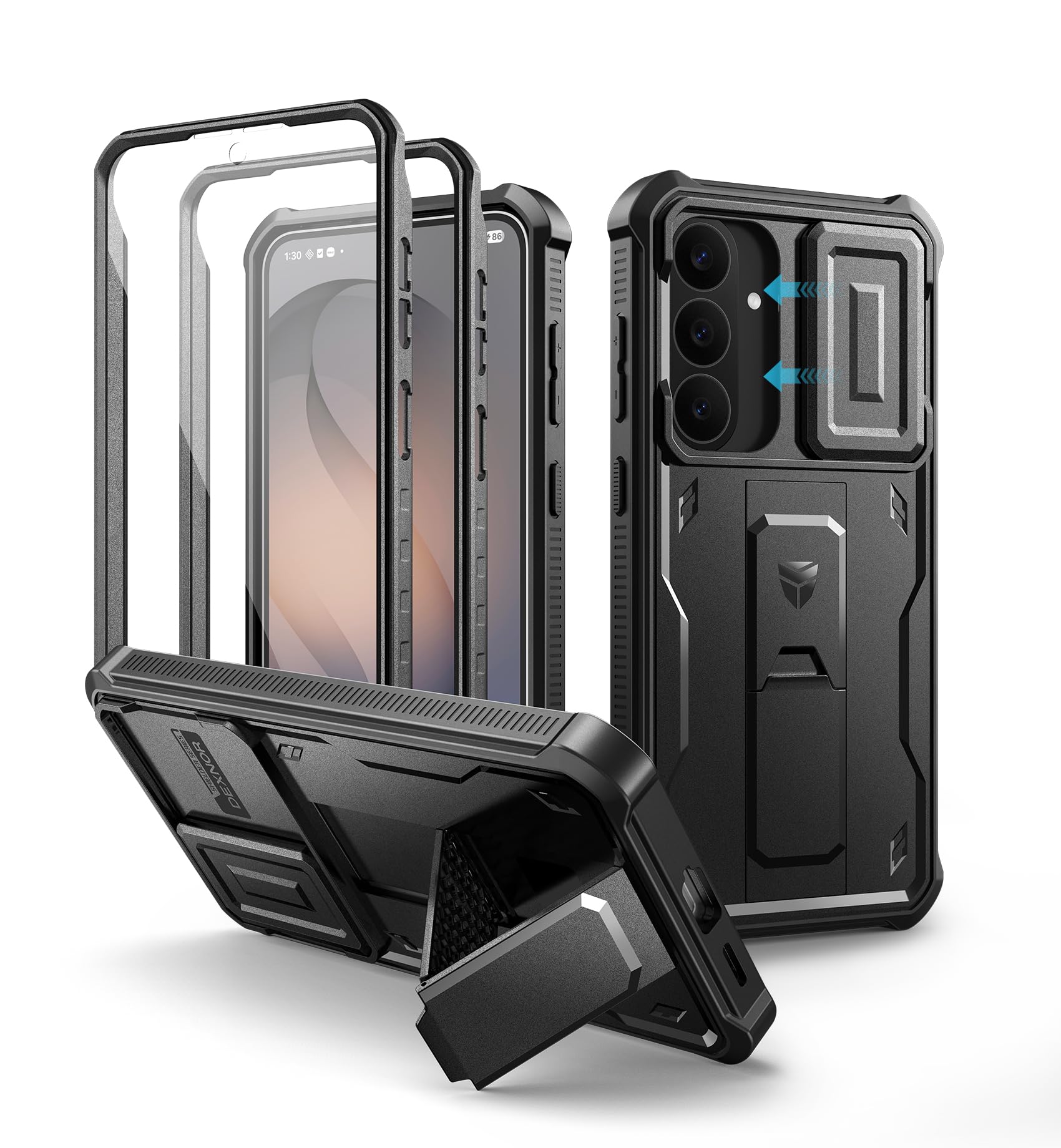 Dexnor for Samsung Galaxy S26 FE Case with Kickstand, Black