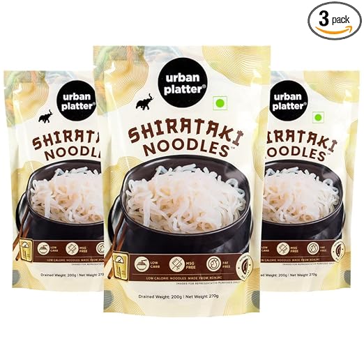Urban Platter Shirataki Noodles, 270 grams [Pack of 3, Keto-friendly; Low-Carb, Fat-free, Gluten-free; Ultra-low Calorie Konjac Miracle Noodles]