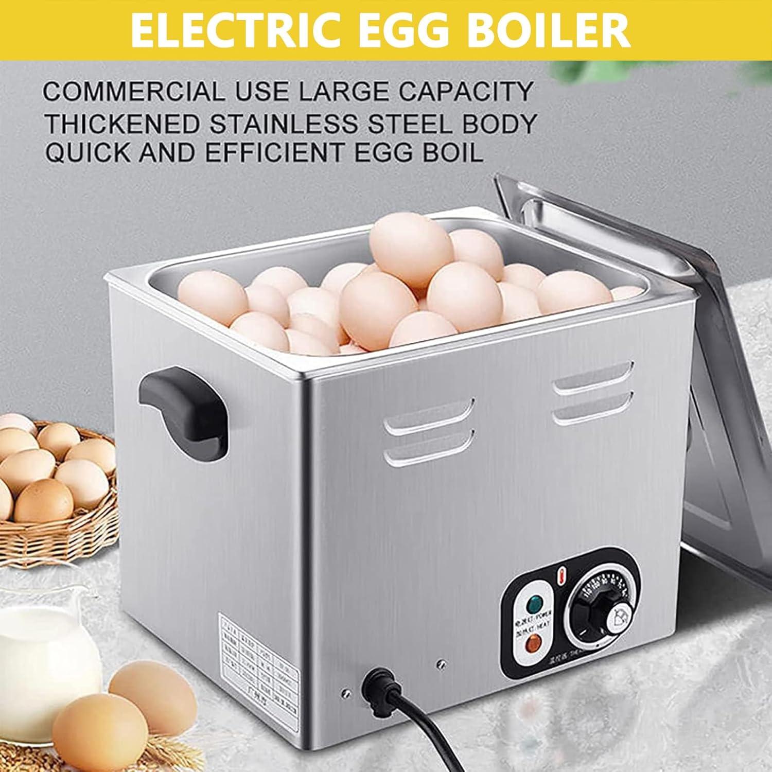 Commercial Electric Egg Cooker, 2600W Rapid Egg Boiler for Soft, Medium, Hard Boiled, Poached, Steamed Eggs, Vegetables and Dumplings, with 60-Egg Capacity