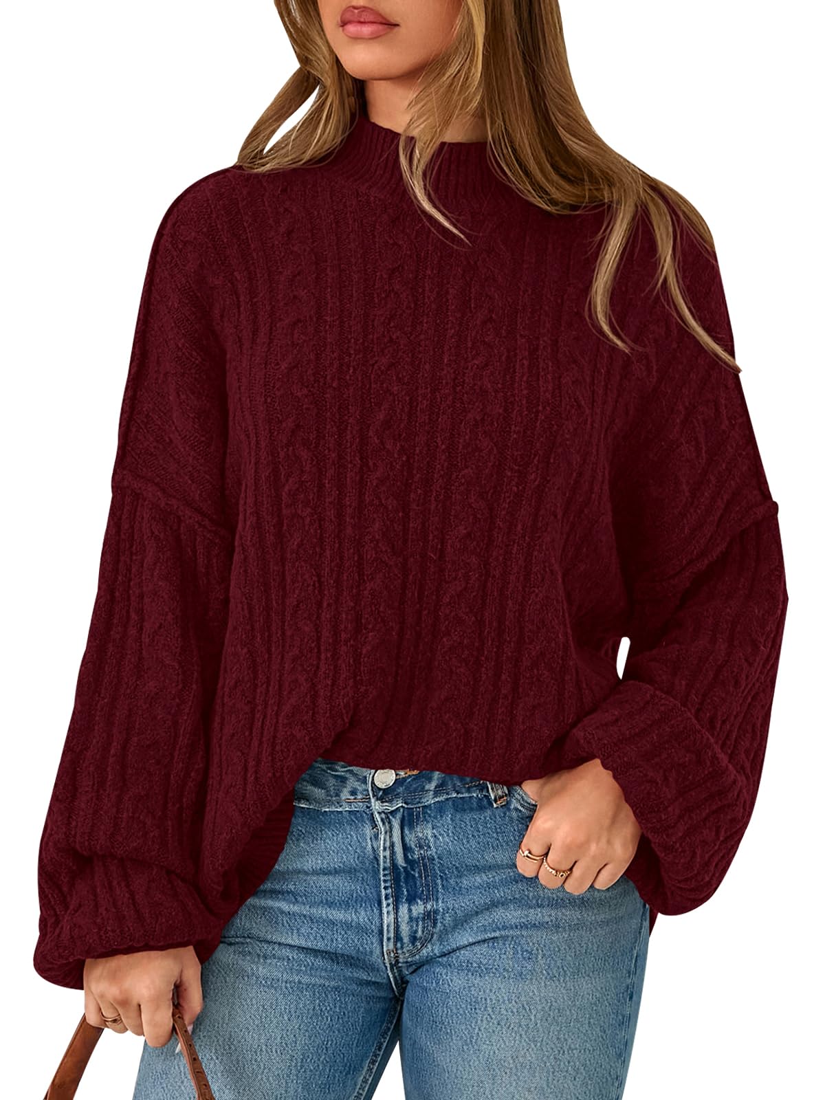 PRETTYGARDEN Womens Sweater 2025 Long Sleeve Crewneck Cable Knit Oversized Sweaters Pullover Exposed Seam Fall Outfits