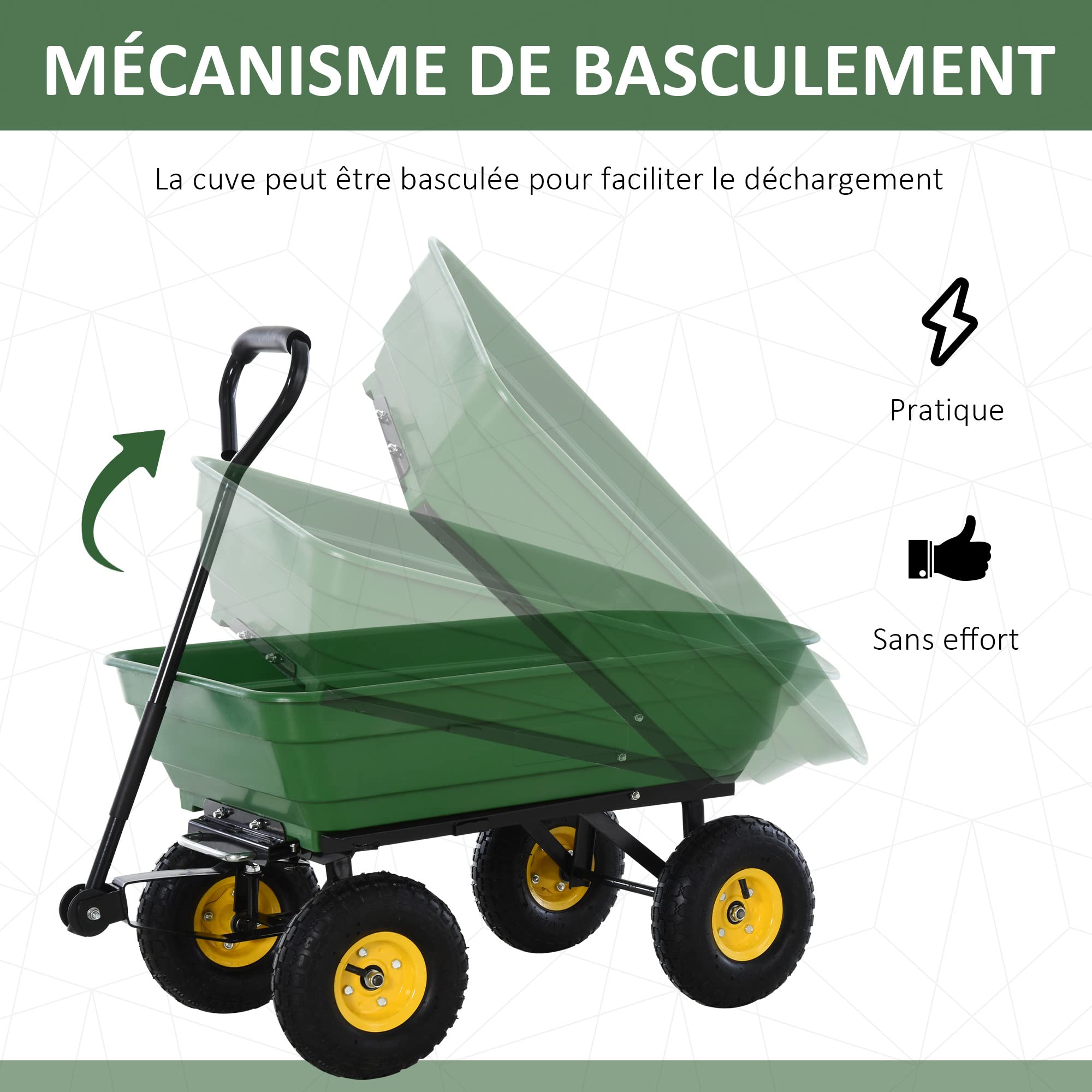 HOMCOM Chariot de Jardin a Main Garden cart Truck cuve basculante Max. 250 Kg