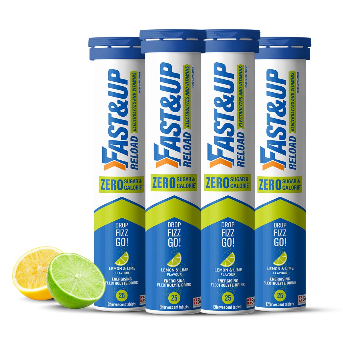 Fast&Up Reload Zero Electrolyte Tablets | Zero Sugar & Calories | Lemon & Lime Flavour | 100 Effervescent Tablets with Vitamin C & B12 | Instant Hydration & Energy