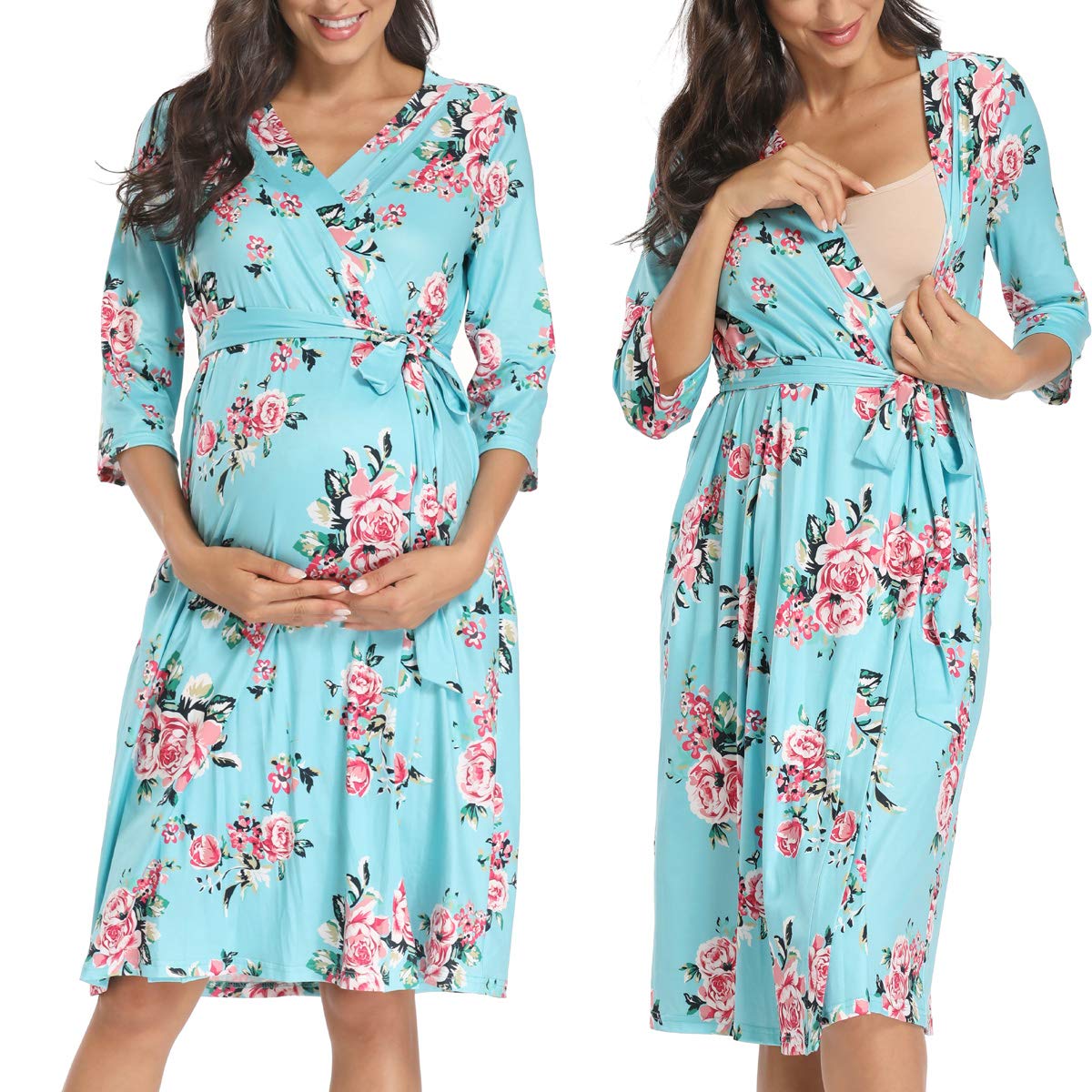 Musidora Cozy Maternity & Nursing Robe with Pockets, Hospital Gown for Labor and Delivery, Lightwear Pregnancy Nightgown