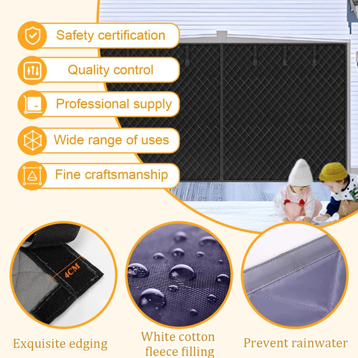 Premium Wärmeisolierte, schalldichte Garagentorabdeckung, Magnetdichtung, wetterfeste Baumwollfaserfüllung, ideal für Werkstätten im Freien, 4 x 2,1 m, Weiß
