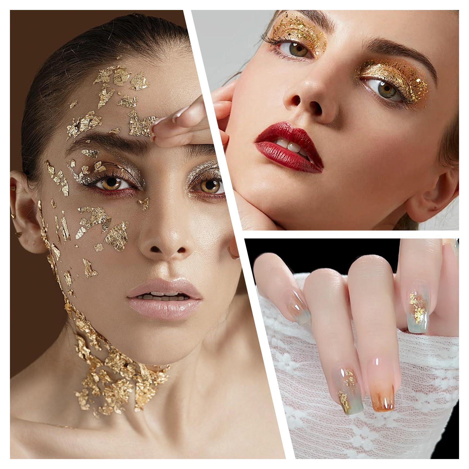 300 Hojas Pan de Oro Manualidades, 8,5 x 8 cm Pan de Oro de Imitación, Lámina Dorada para Dorado con Pinzas de Plástico, Papel de Plata y Oro Rosa para Arte de Uñas, Maquillaje, Proyectos de Artes