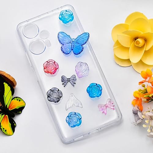 Miniatura 5 de Kit de adornos de material de resina 3D de 5.29 oz ABS Translucidez degradado de rosa colorida flor mariposa abalorios para manualidades,