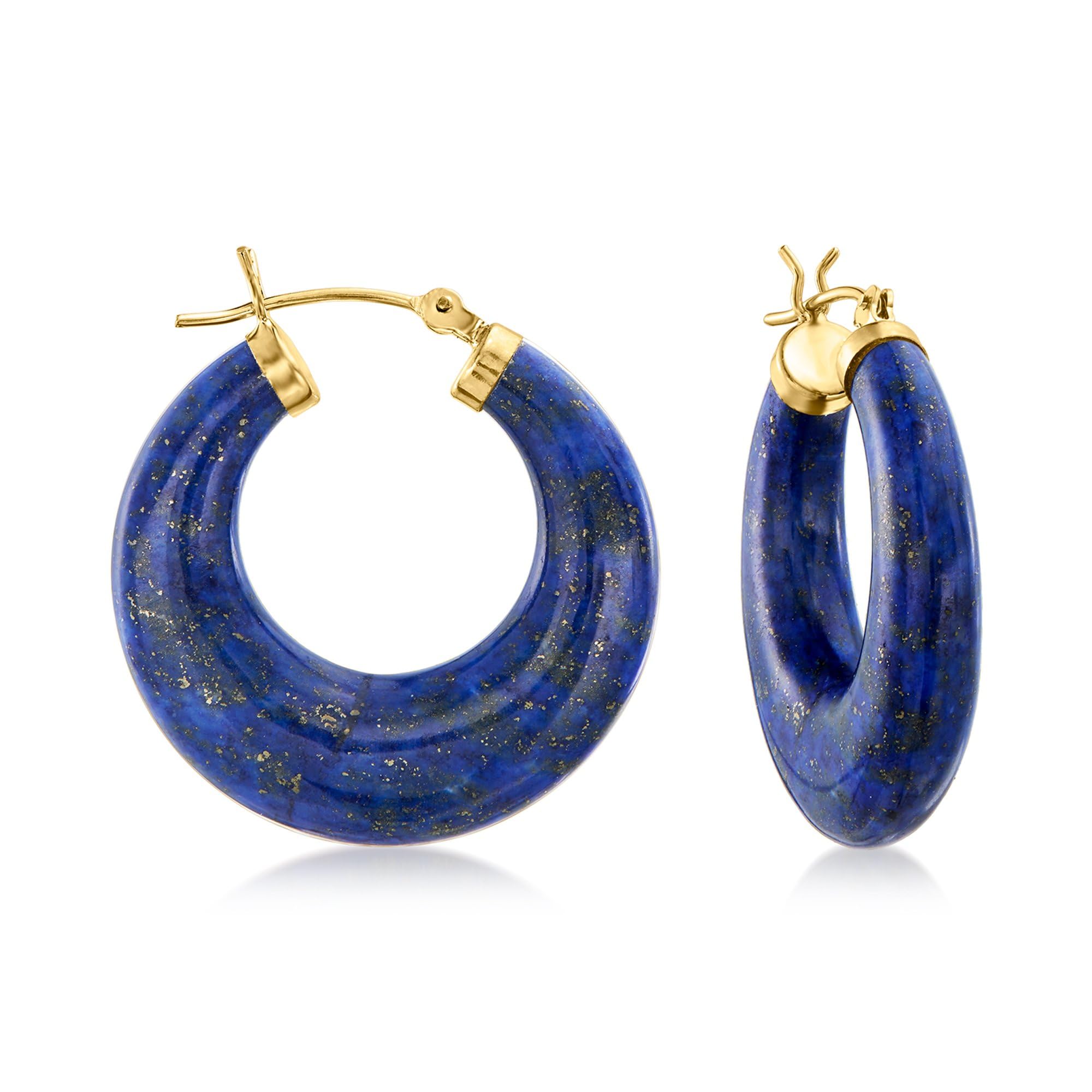 Ross-Simons Round Gemstone Hoop Earrings in 14kt Gold 1 1/8 inches