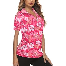 Koscacy Womens Quarter Zip Polo Shirts Short Sleeve Quick Dry Golf Tennis Athletic Tops S-2XL