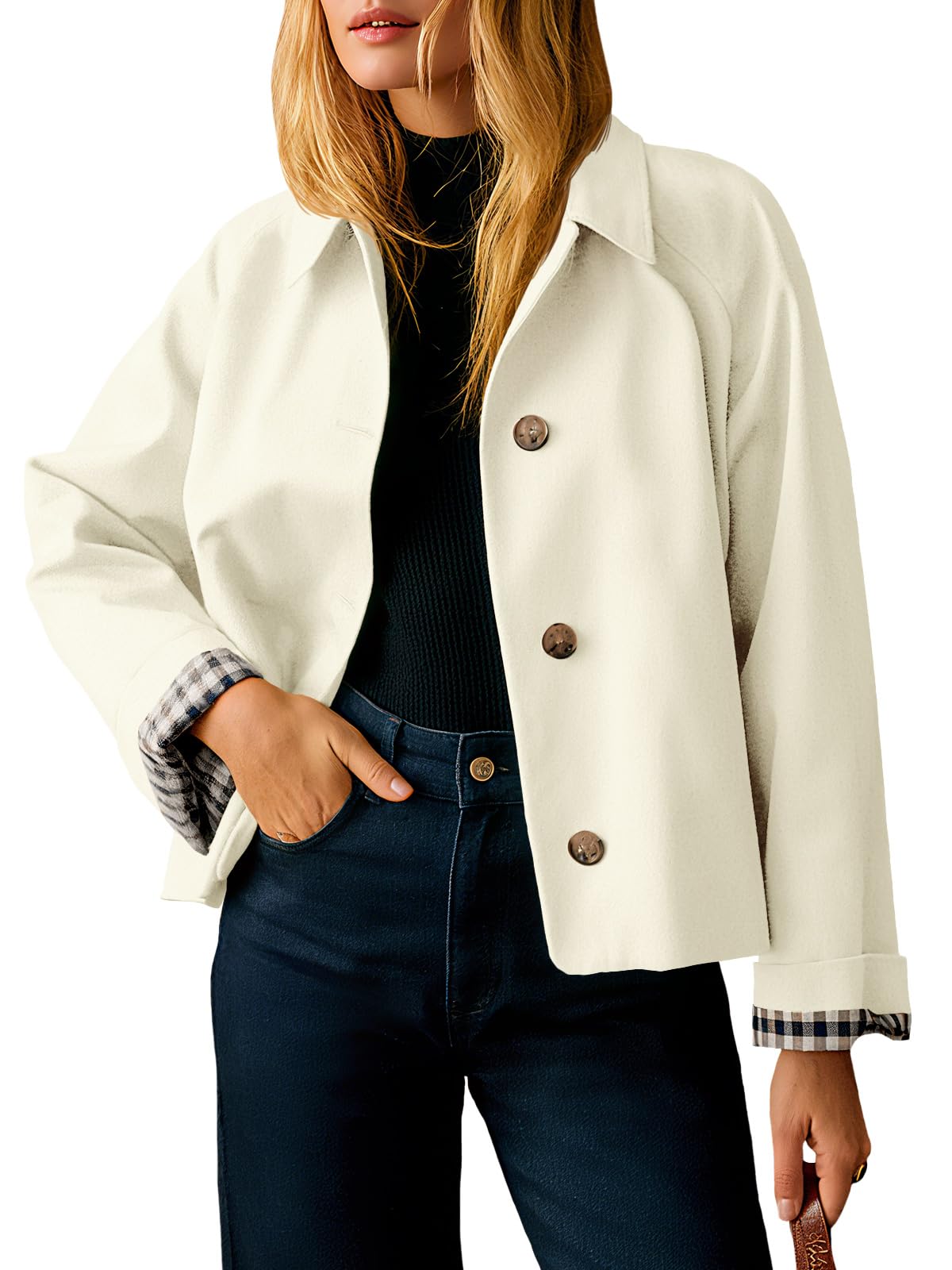 Tankaneo Womens Cropped Trench Coat Lightweight Single Breasted Jackets
