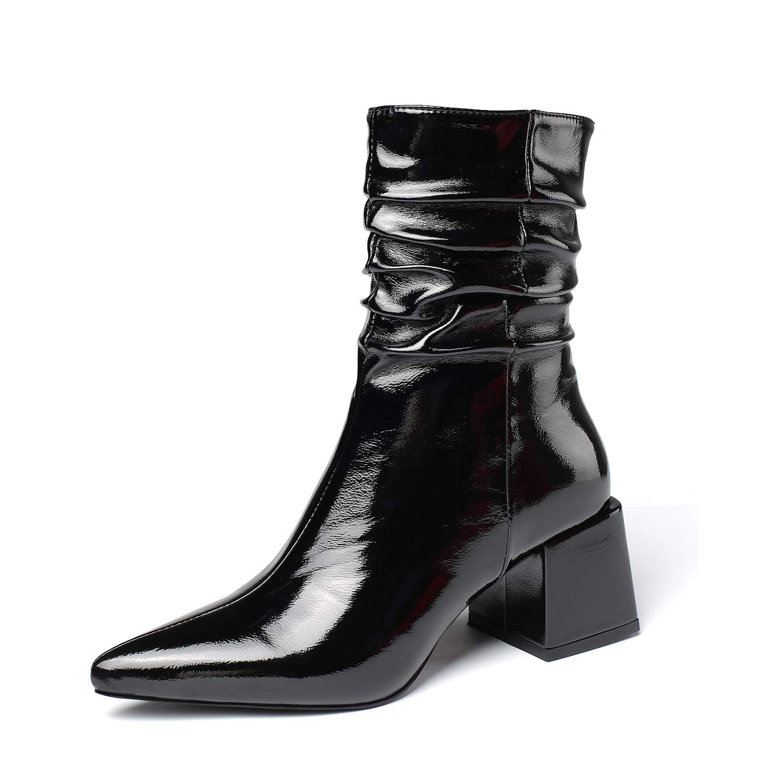 vivianly Pointed Toe Ankle Boot Mid-Calf Boots Chunky Block Heel Booties for Women