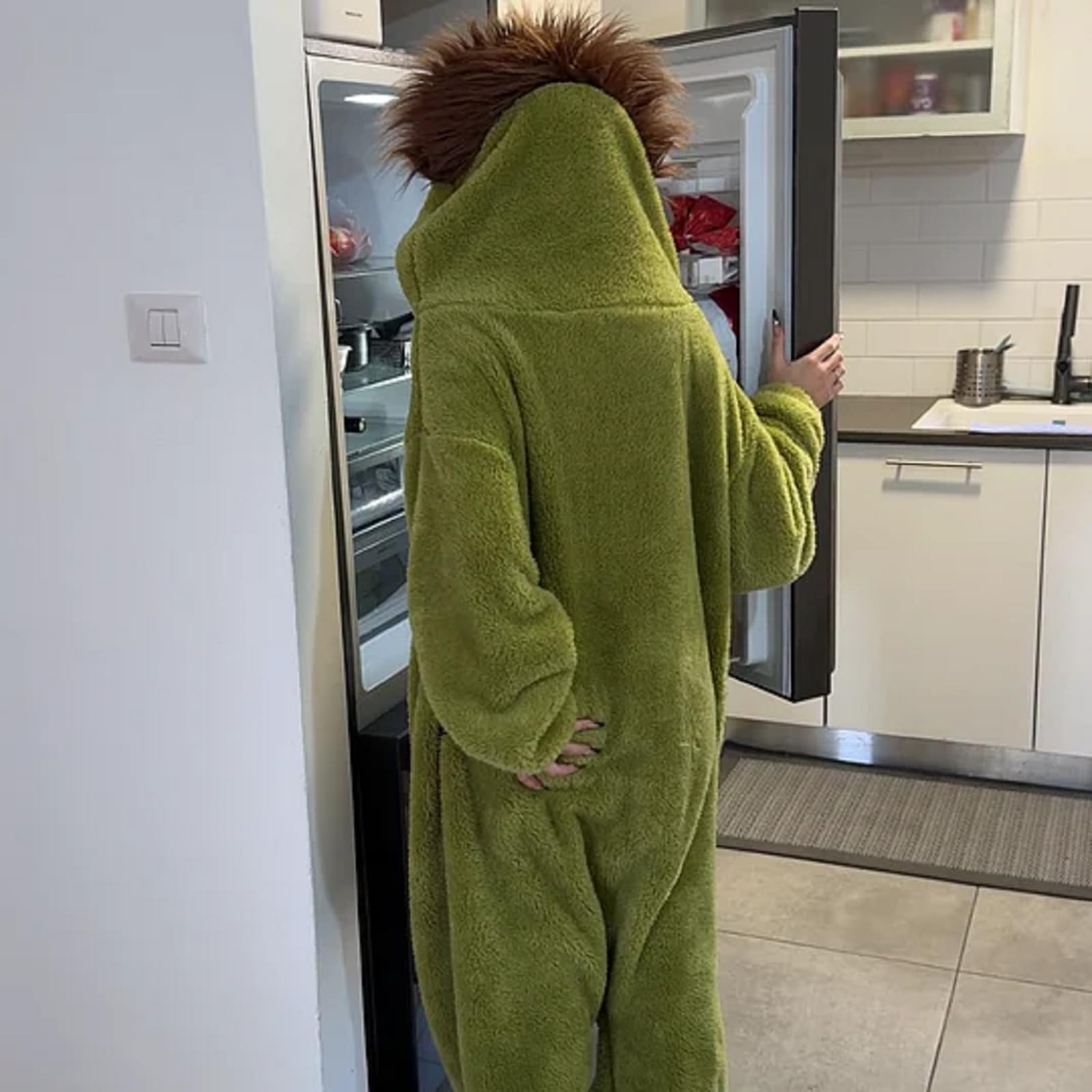 Silly Onesie Sweat à capuche amusant en polaire ultra douce pour la maison Motif monstre vert